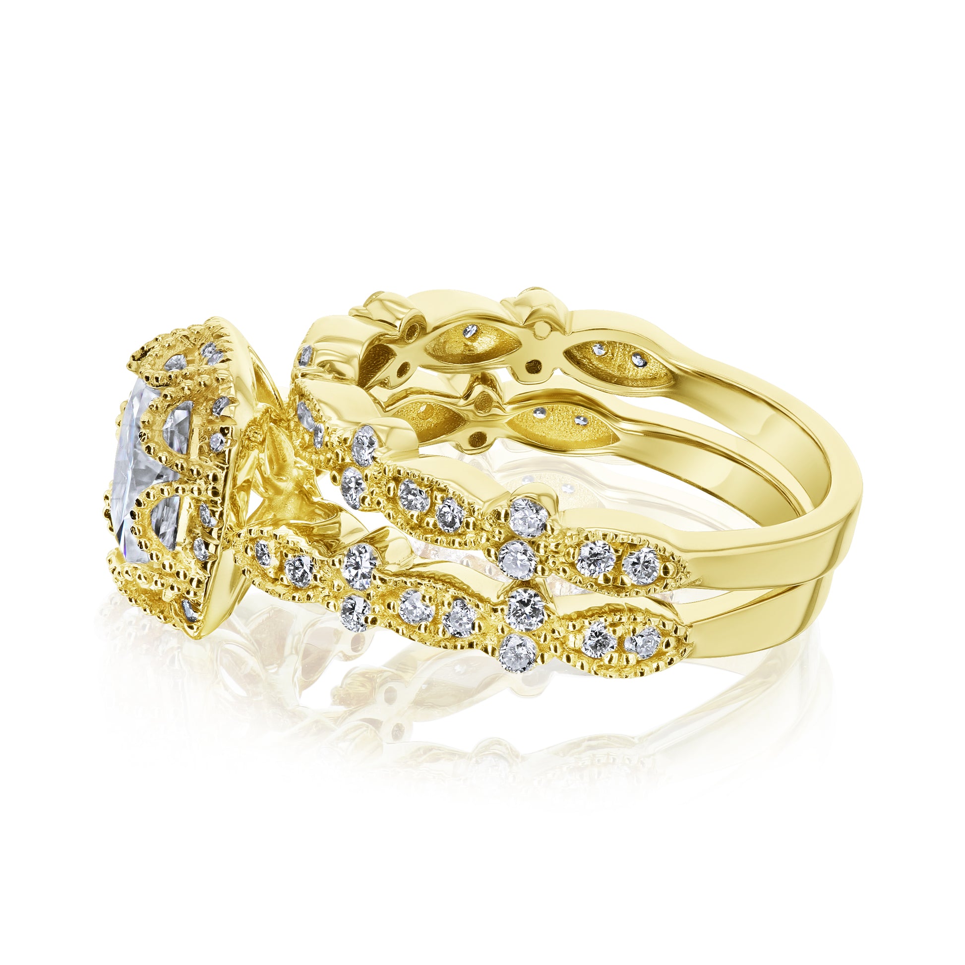 Colleen 1.70-Carat Cushion Halo Scallop Vintage Bridal Set