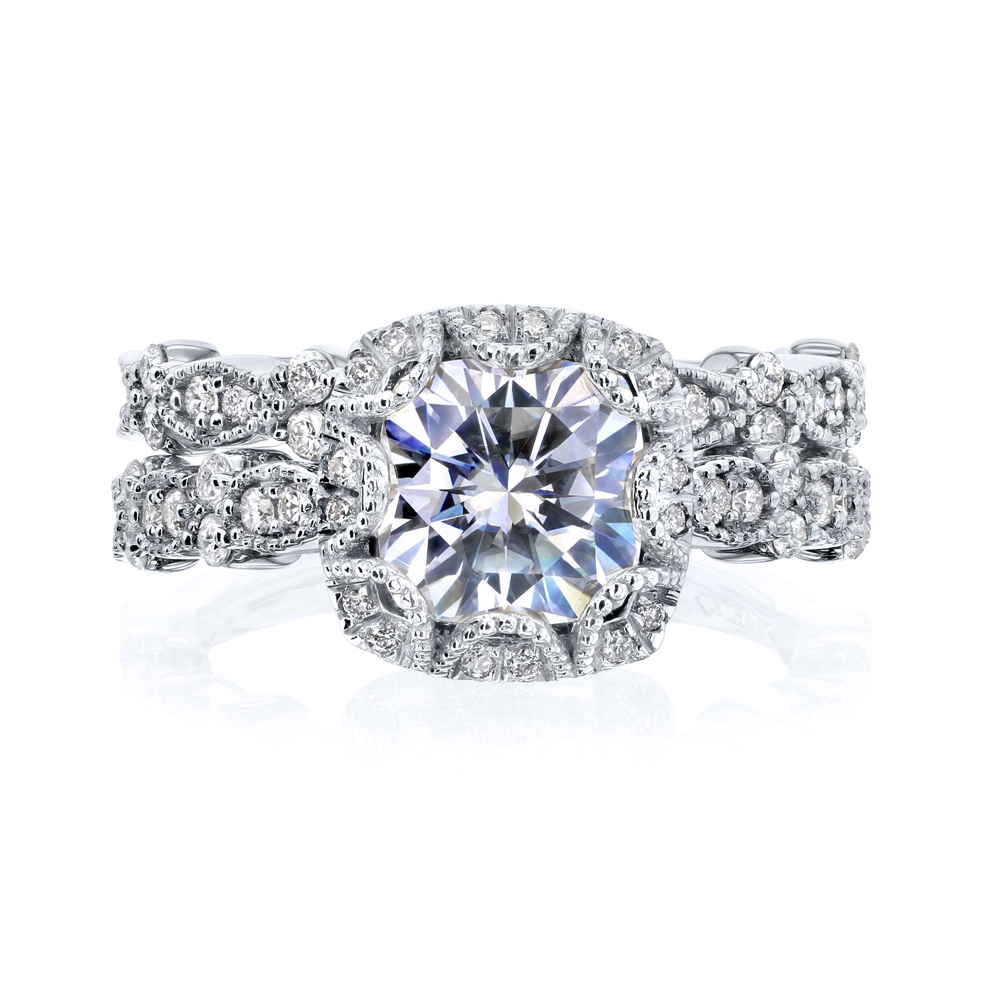 Colleen 1.70-Carat Cushion Halo Scallop Vintage Bridal Set