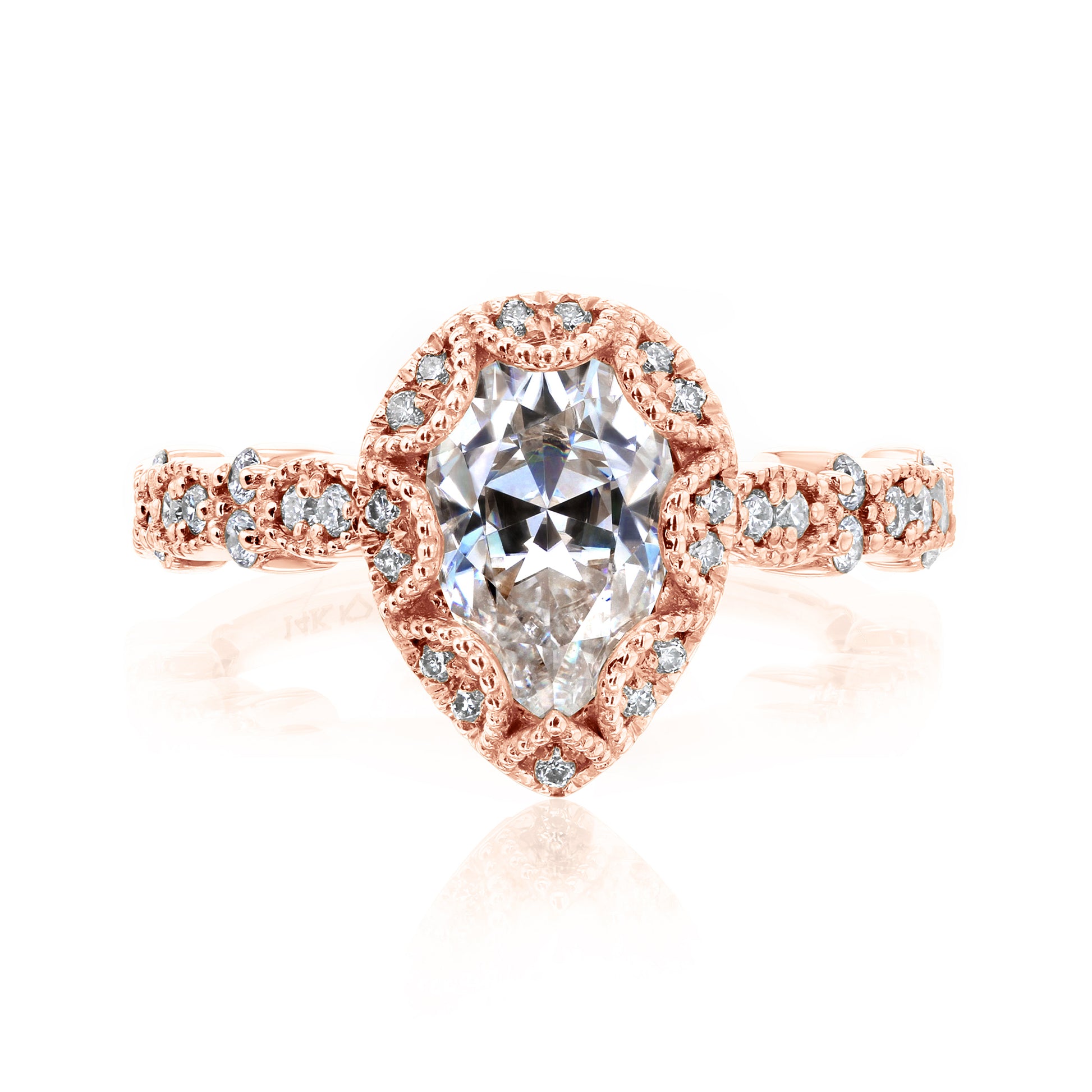 Kobelli Paisely 1.50-Carat Pear Halo Scallop Vintage Engagement Ring