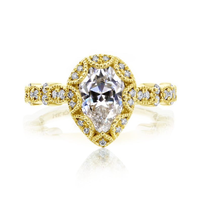 Kobelli Paisely 1.50-Carat Pear Halo Scallop Vintage Engagement Ring