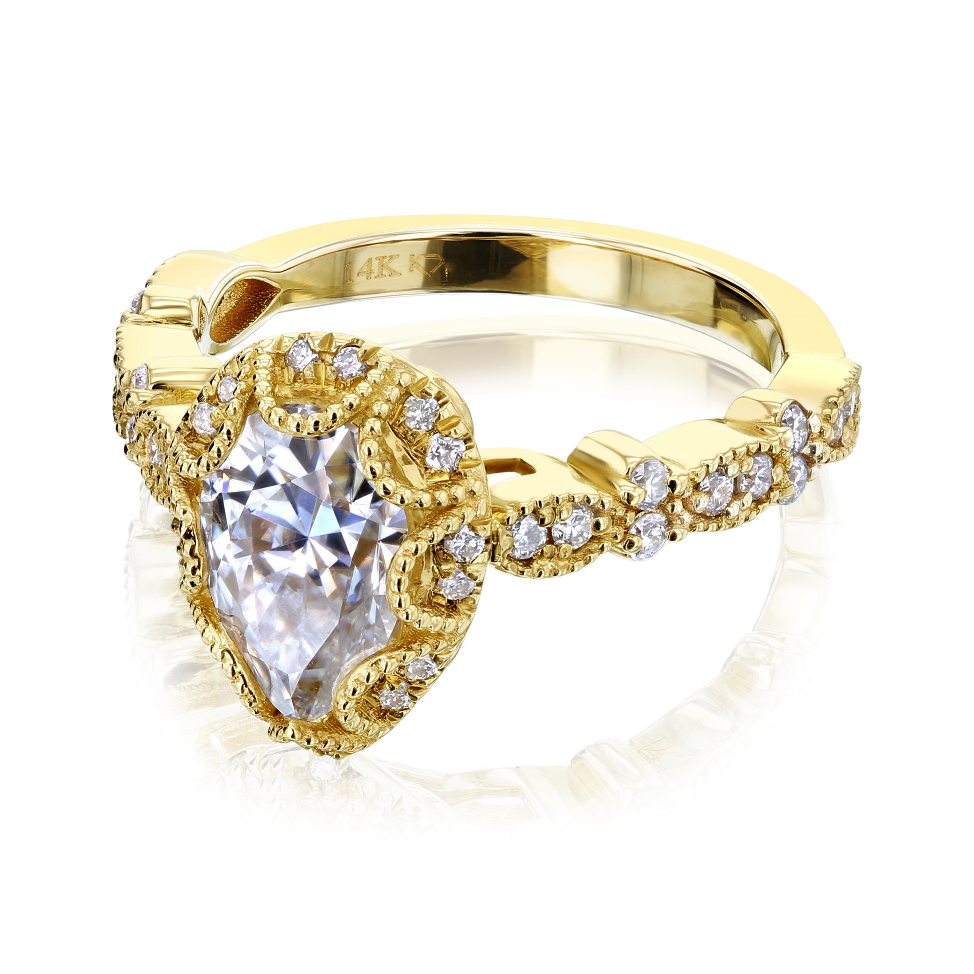 Kobelli Paisely 1.50-Carat Pear Halo Scallop Vintage Engagement Ring