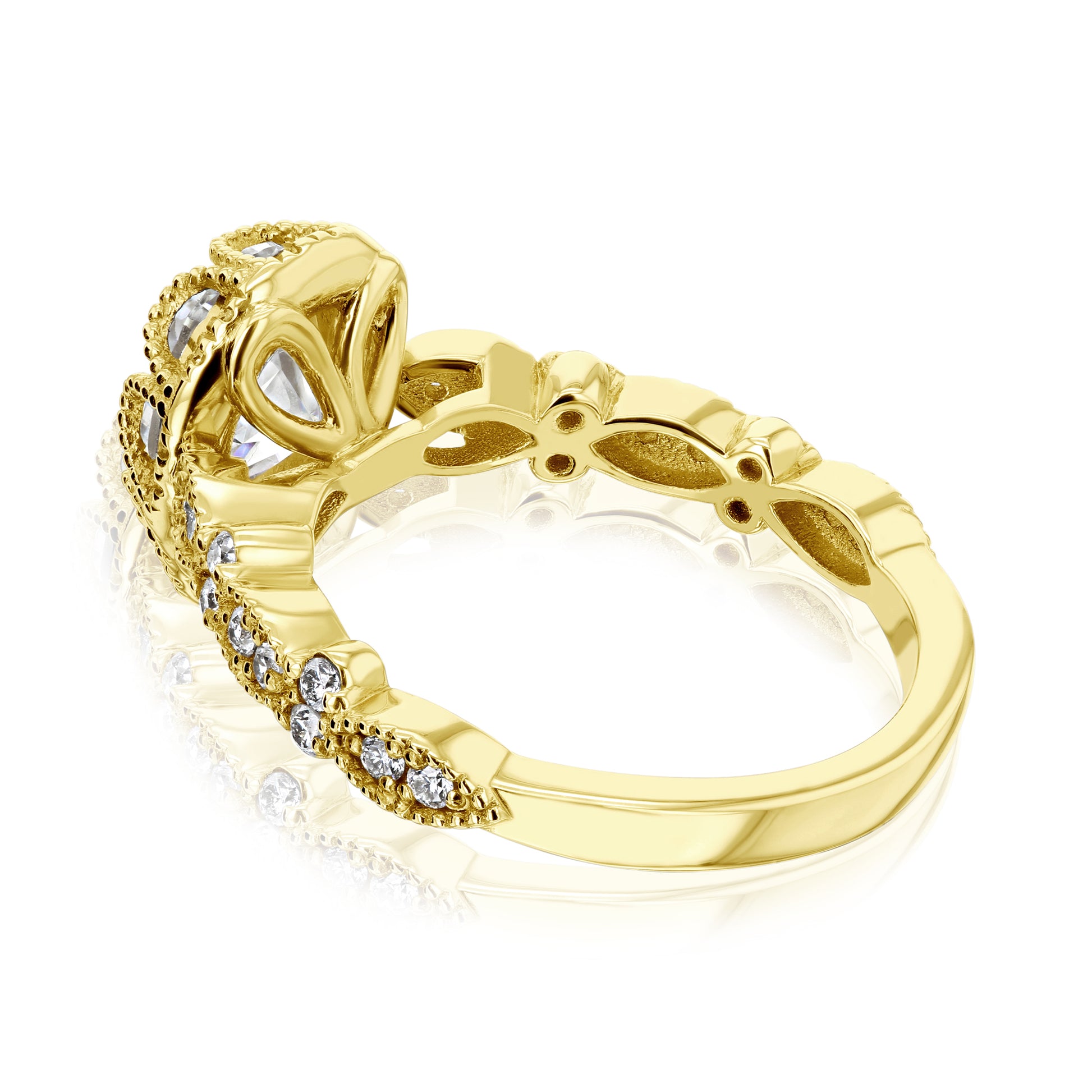 Kobelli Paisely 1.50-Carat Pear Halo Scallop Vintage Bridal Set Gold Rings