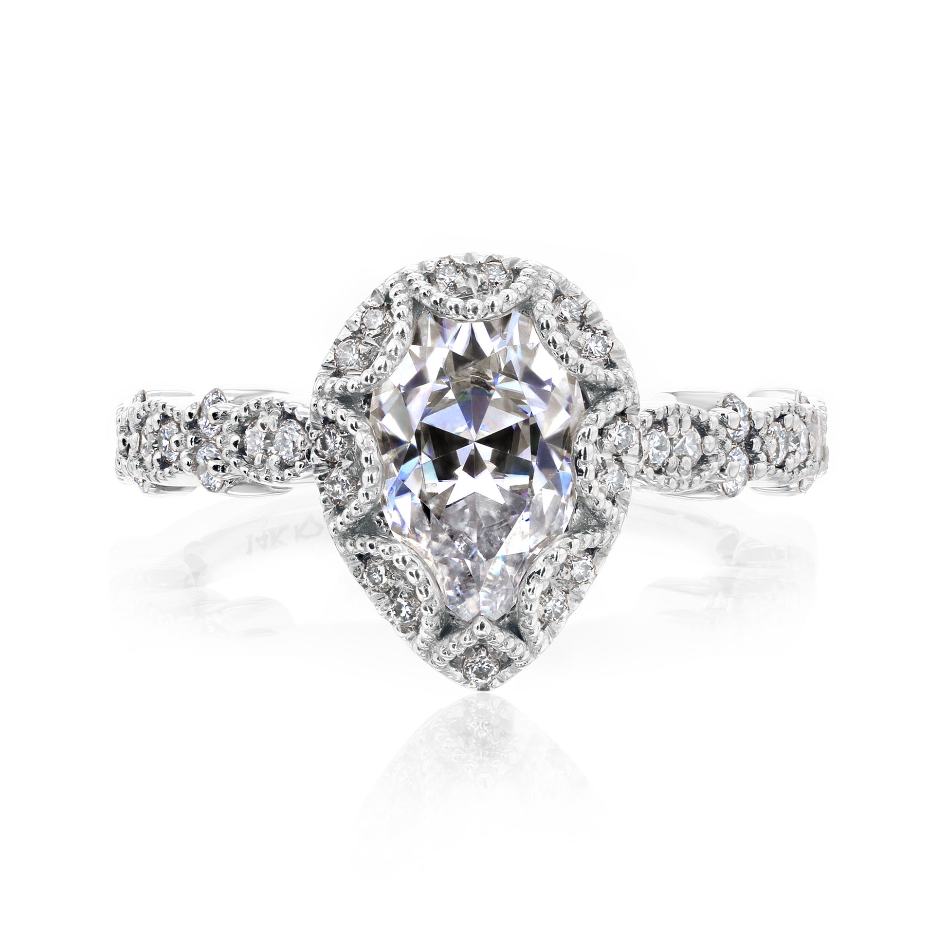 Paisely 1.50-Carat Pear Halo Scallop Vintage Engagement Ring