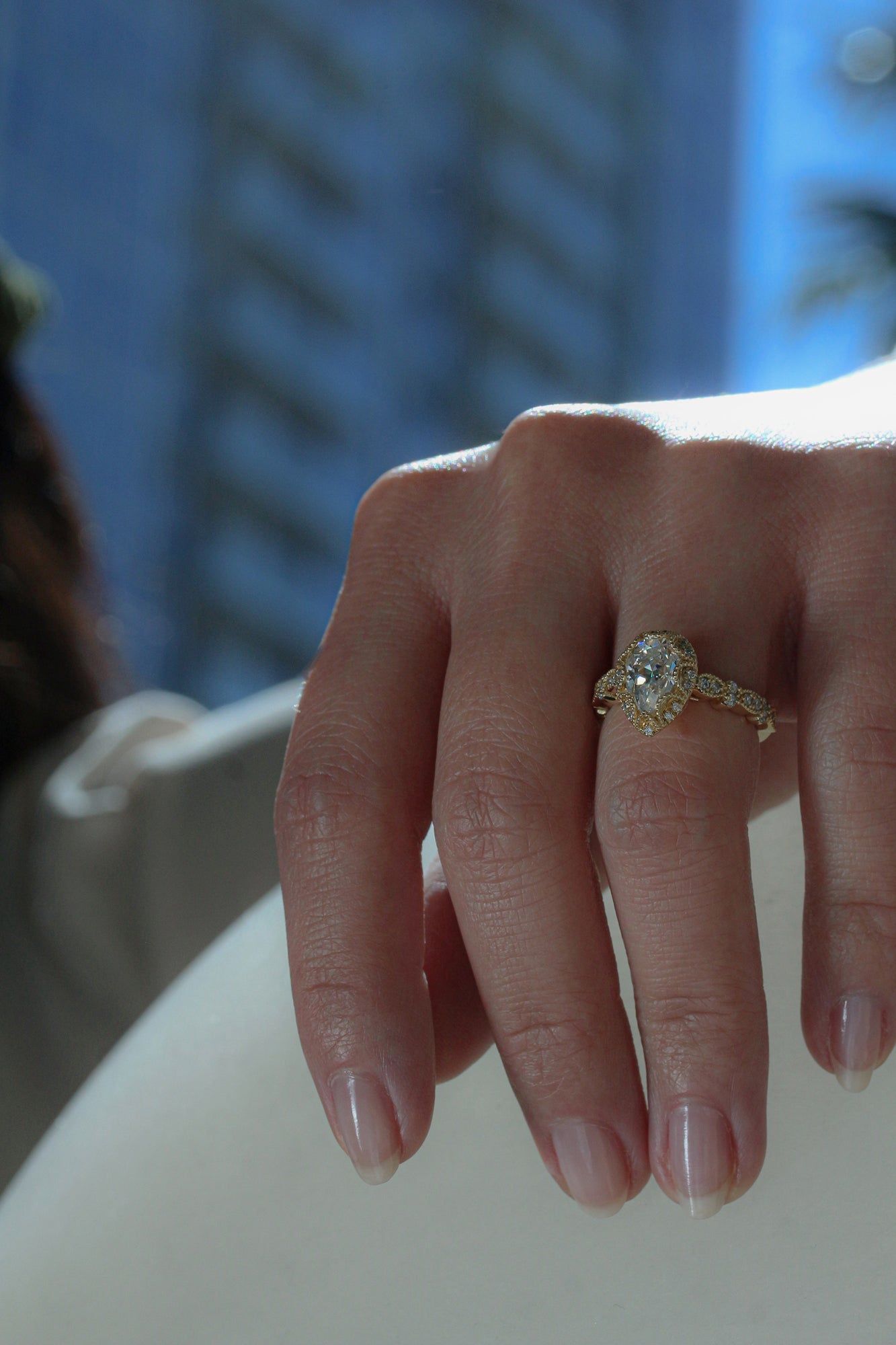 Kobelli Paisely 1.50-Carat Pear Halo Scallop Vintage Engagement Ring