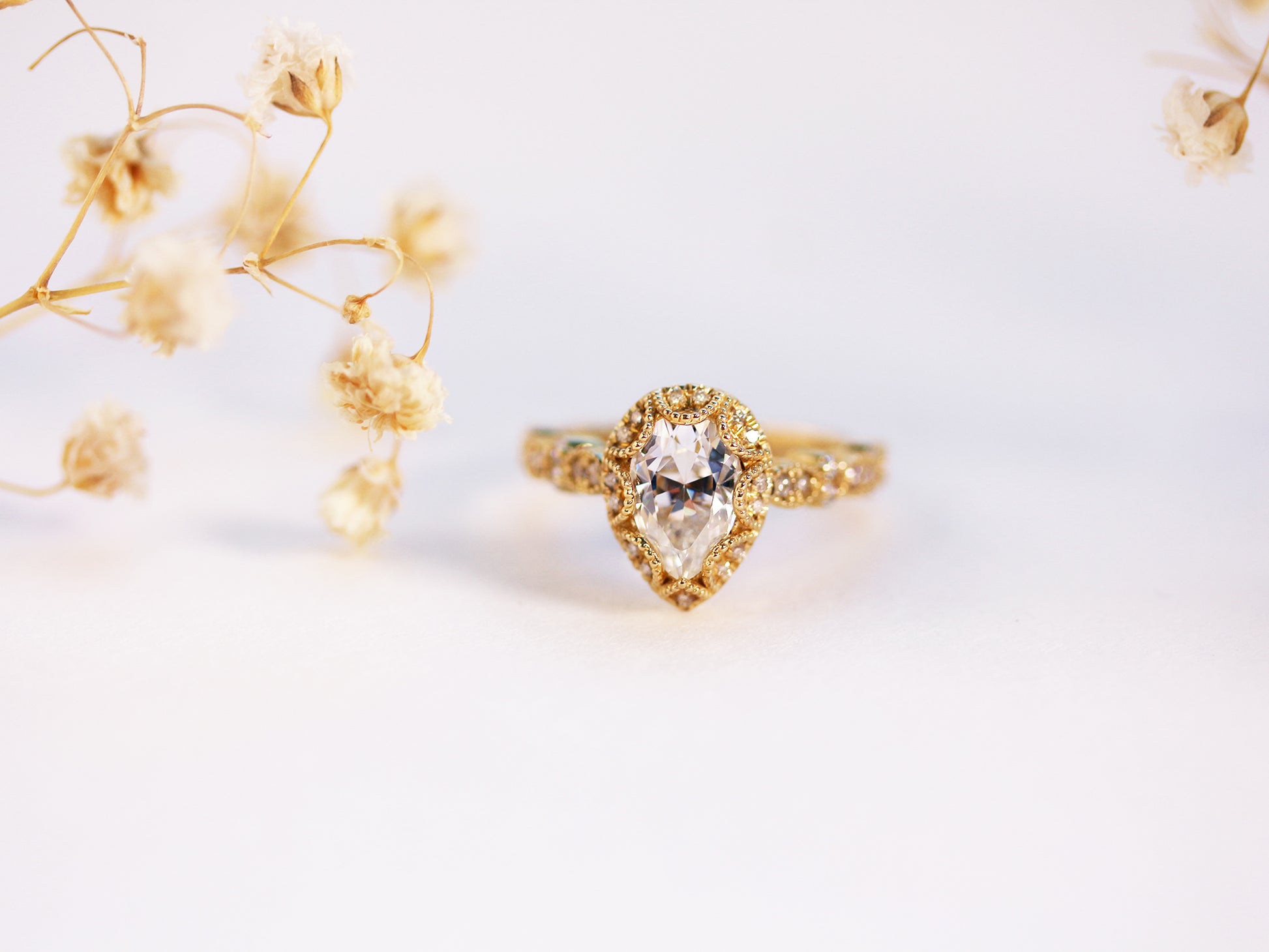 Kobelli Paisely 1.50-Carat Pear Halo Scallop Vintage Engagement Ring