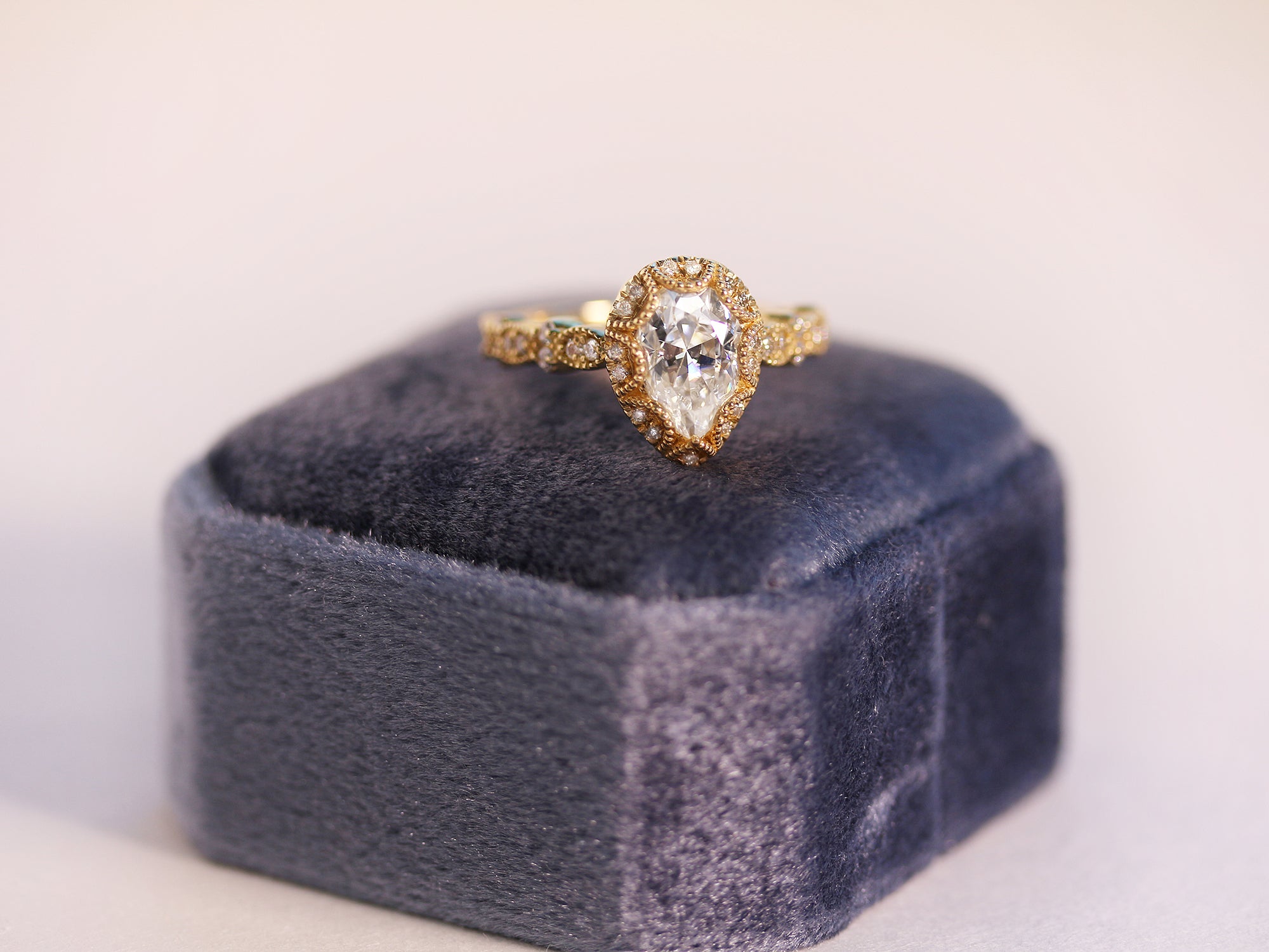 Kobelli Paisely 1.50-Carat Pear Halo Scallop Vintage Engagement Ring