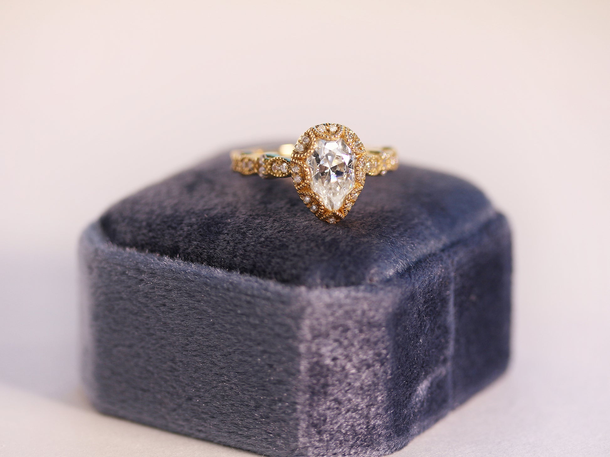 Kobelli Paisely 1.50-Carat Pear Halo Scallop Vintage Engagement Ring