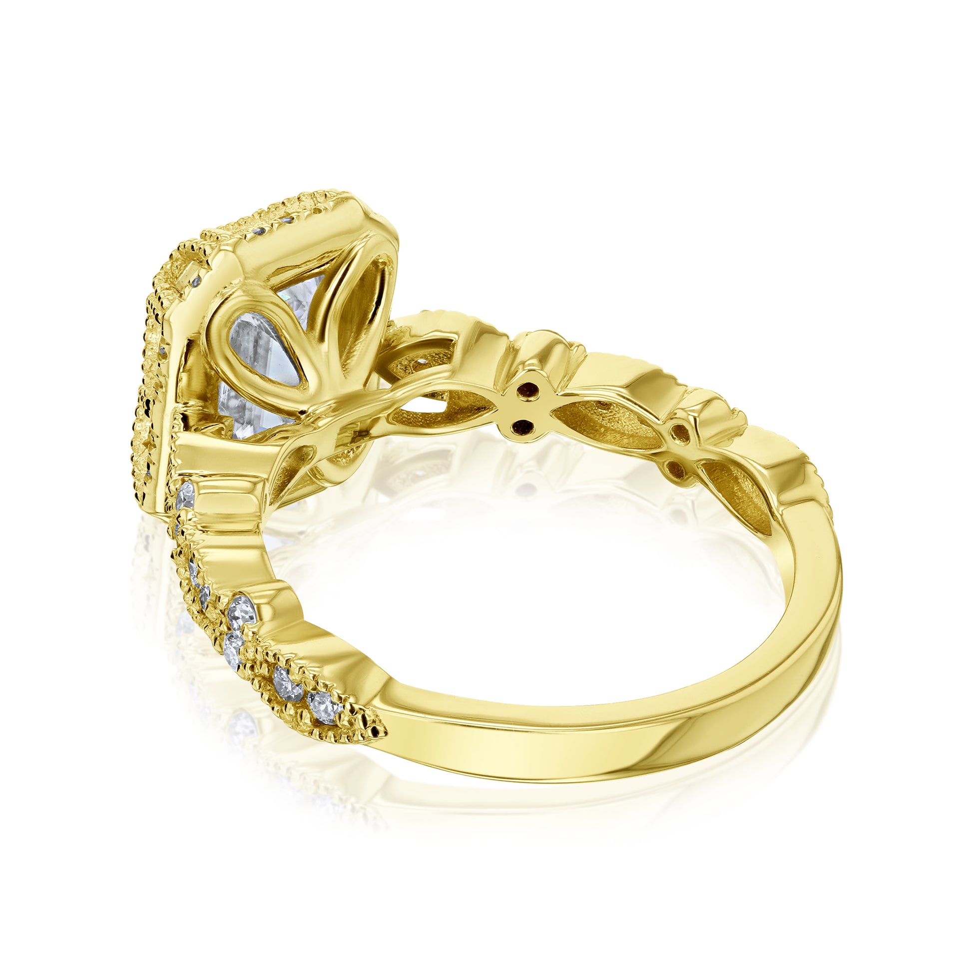 Kobelli Racquel 1.80-Carat Radiant Halo Scallop Vintage Gold Bridal Rings Set