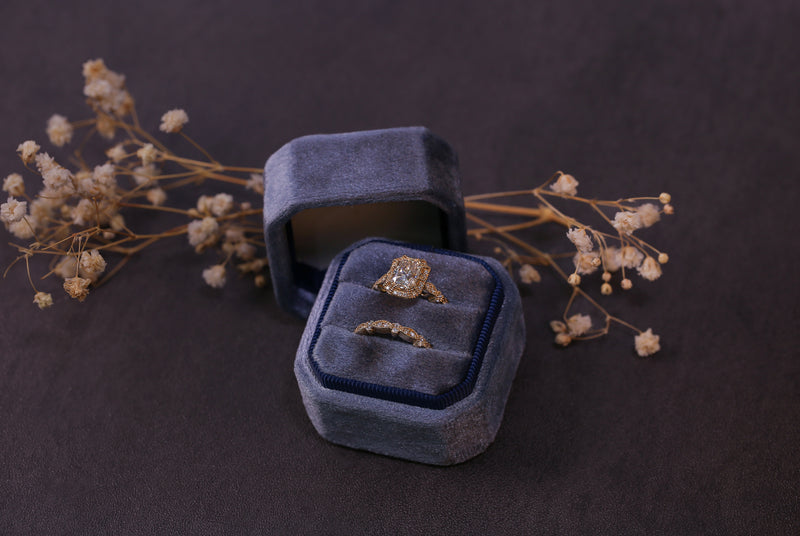 Kobelli Racquel 1.80-Carat Radiant Halo Scallop Vintage Gold Bridal Rings Set