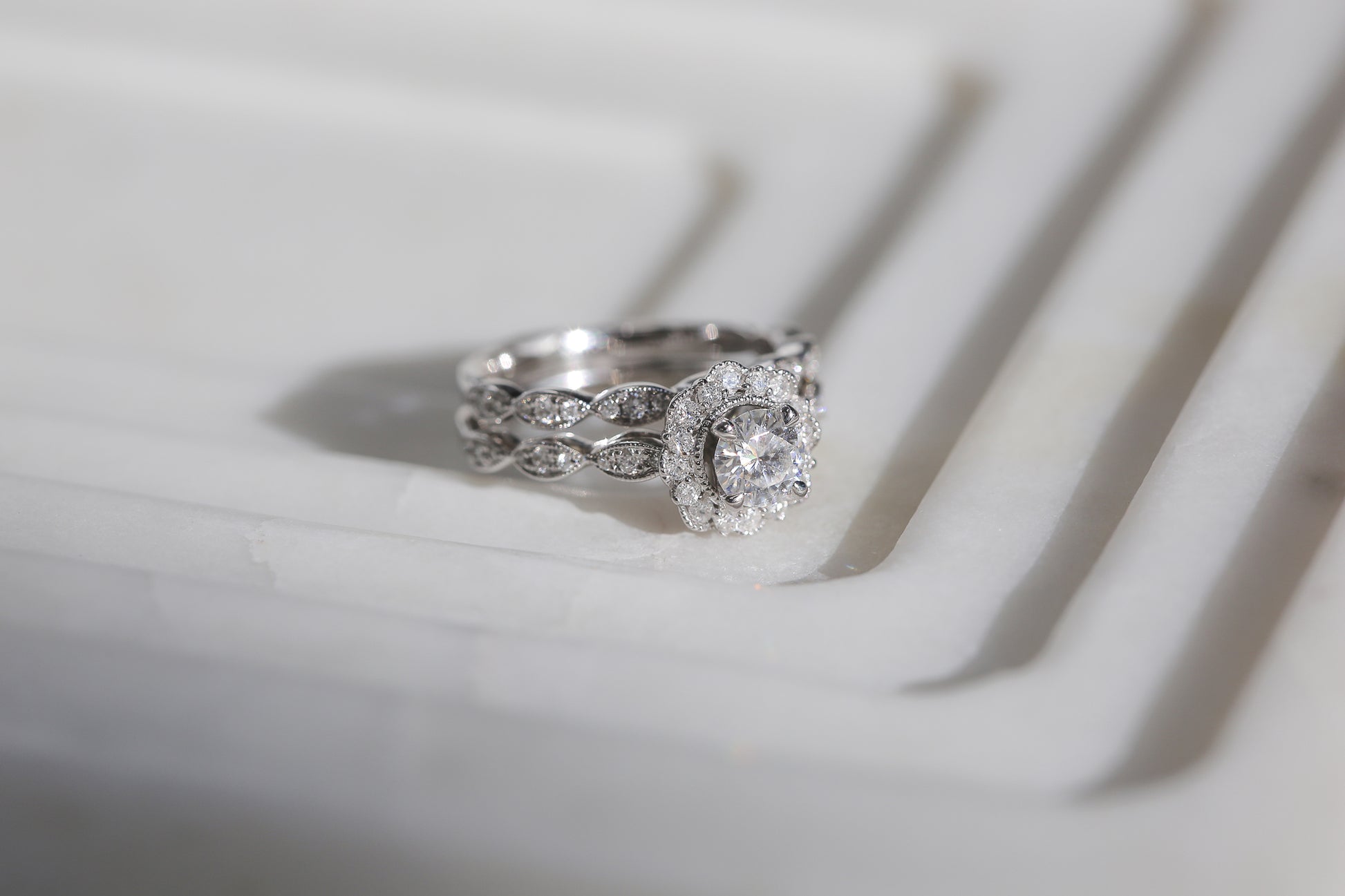 0.88 Carat Moissanite Floral Spring Bridal Set