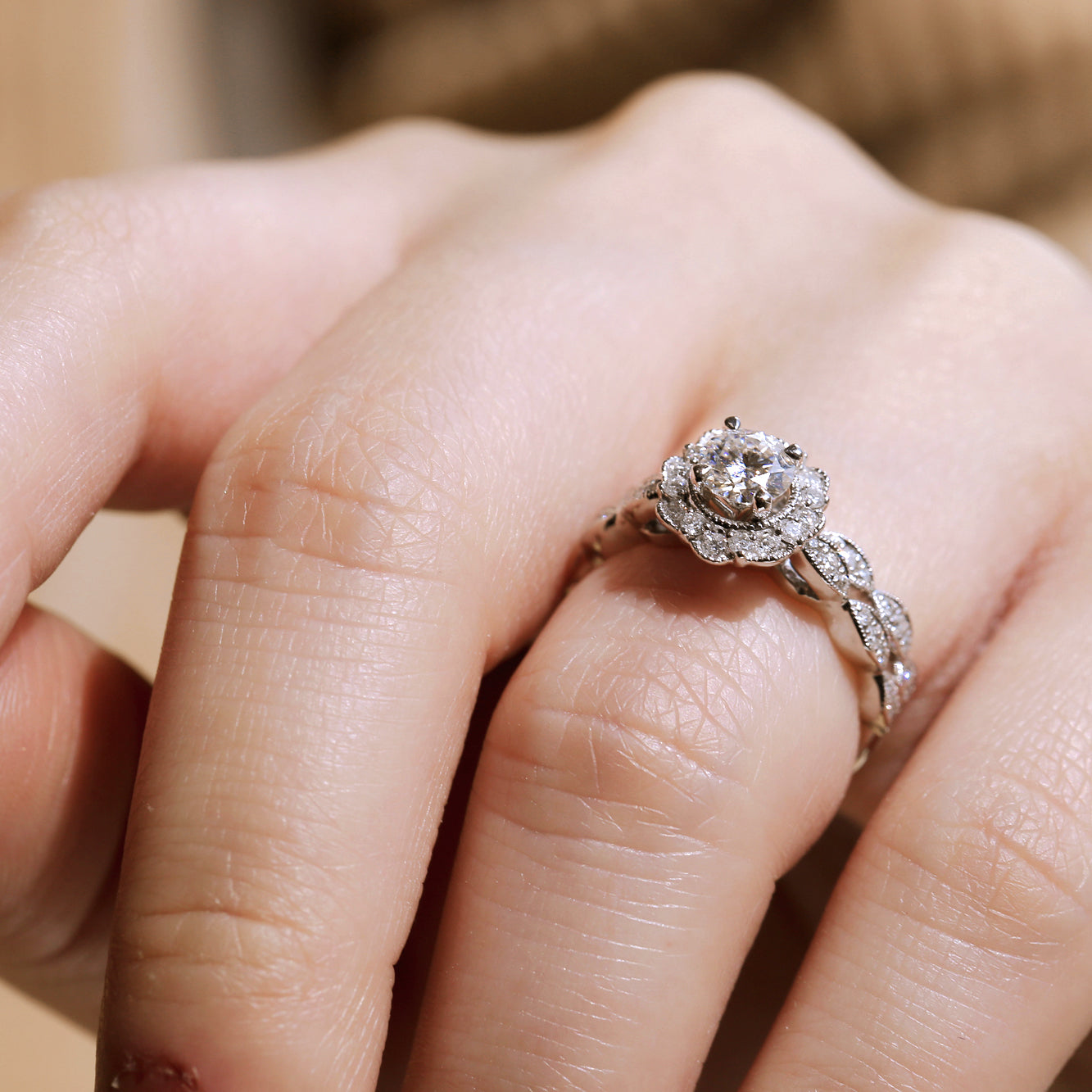 0.88 Carat Natural Diamond Floral Spring Bridal Set