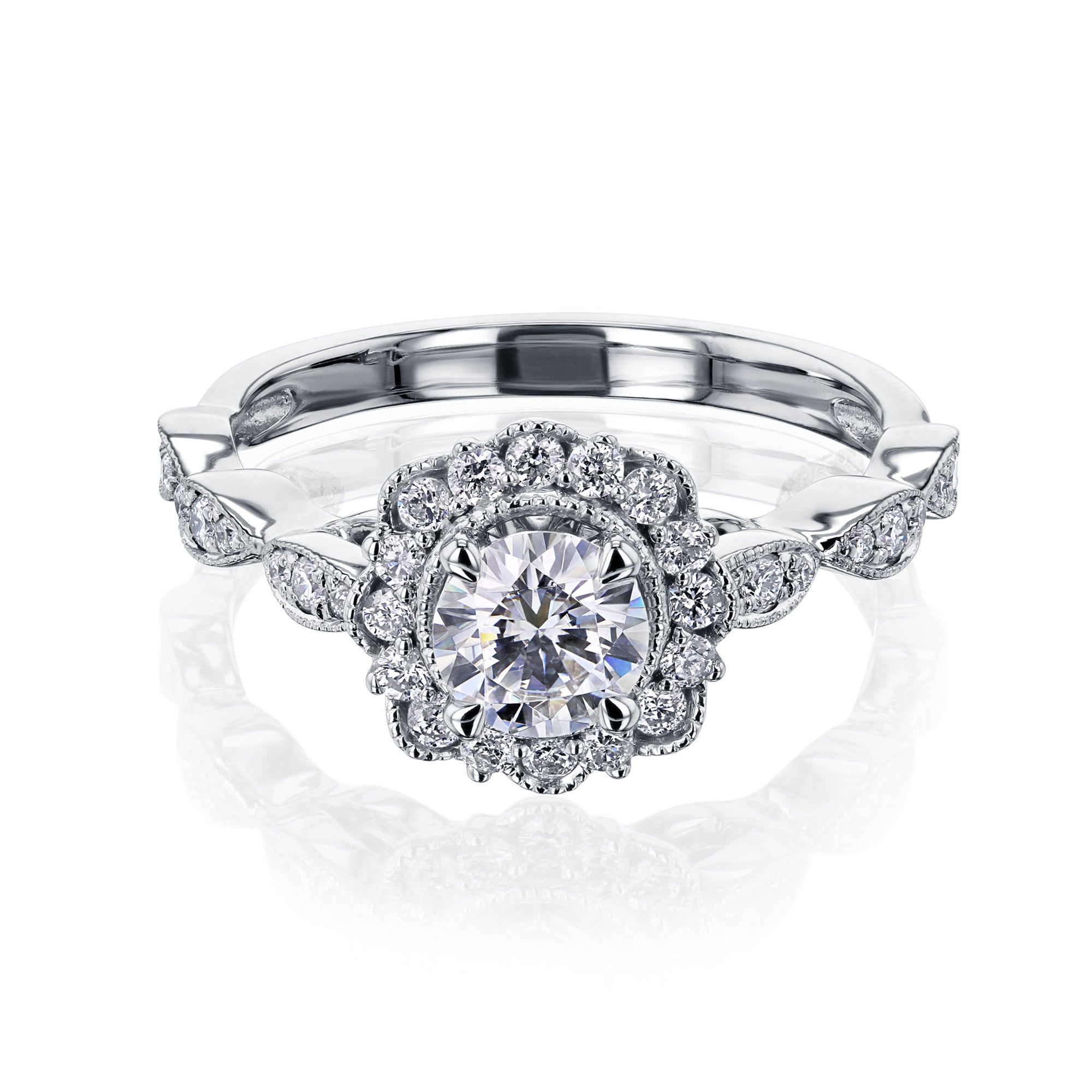Spring Diamond Ring Kobelli Round Diamond Floral Vintage-Style Spring Ring