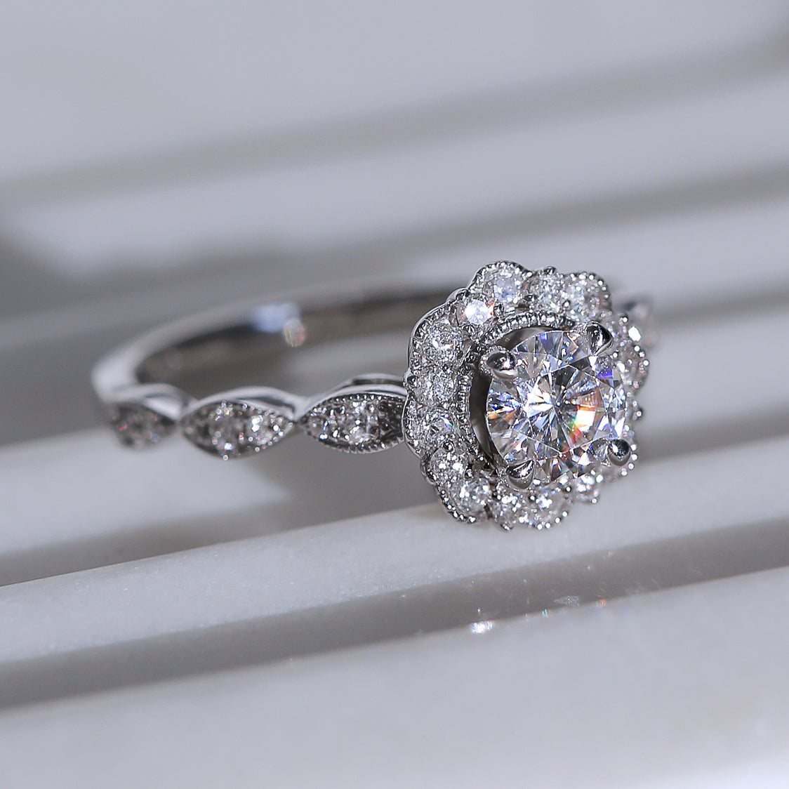0.75 Carat Moissanite Floral Spring Ring
