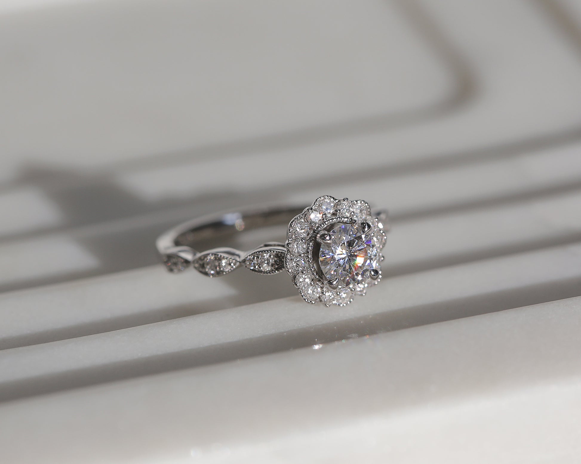 0.75 Carat Moissanite Floral Spring Ring