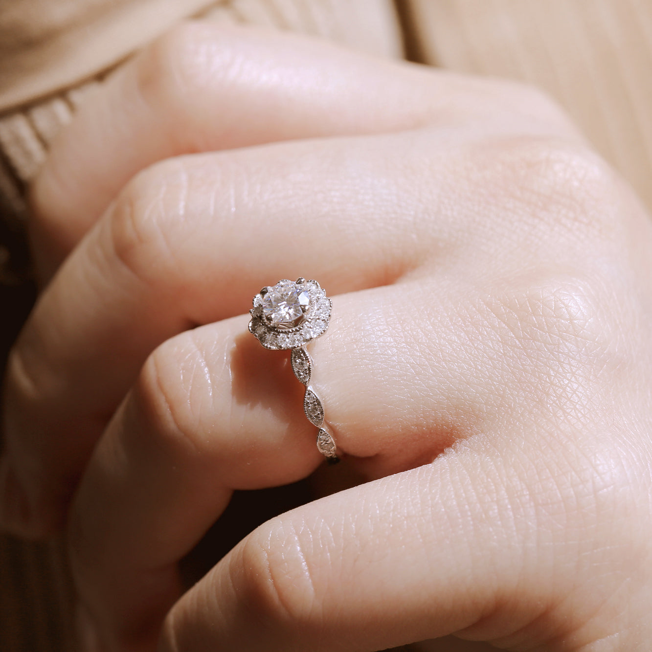 0.75 Carat Natural Diamond Floral Spring Ring