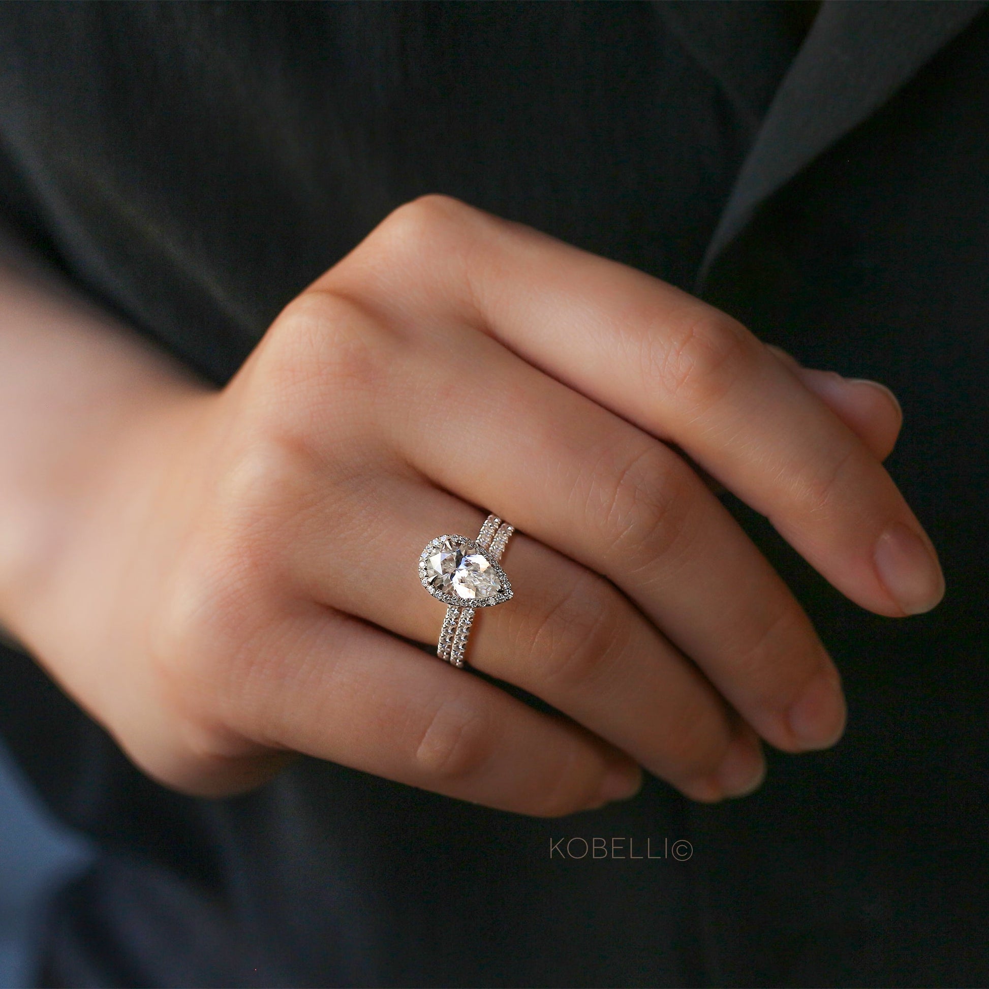 Kobelli Pear 9x6 Moissanite & Diamond Eco Engagement Ring