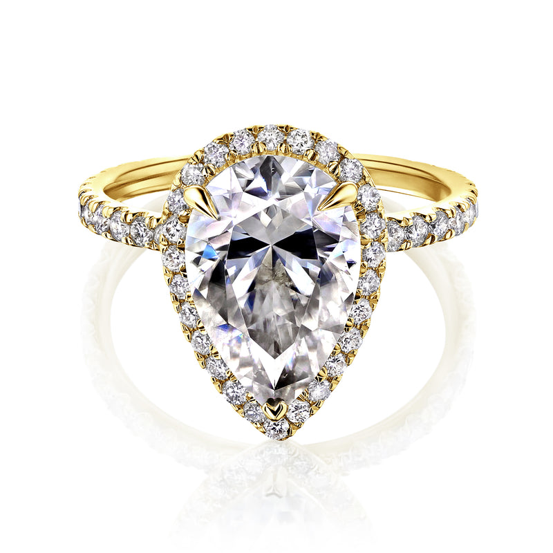 Kobelli - Online Store - Pear Statement Moissanite and Diamond Engagement Ring - Yellow Gold