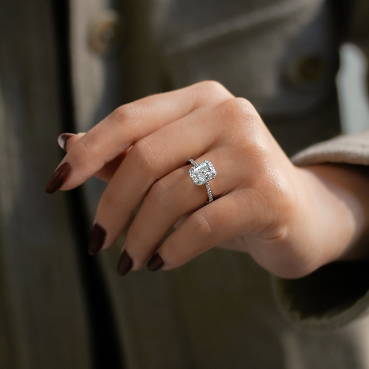 radiant halo ring on a hand