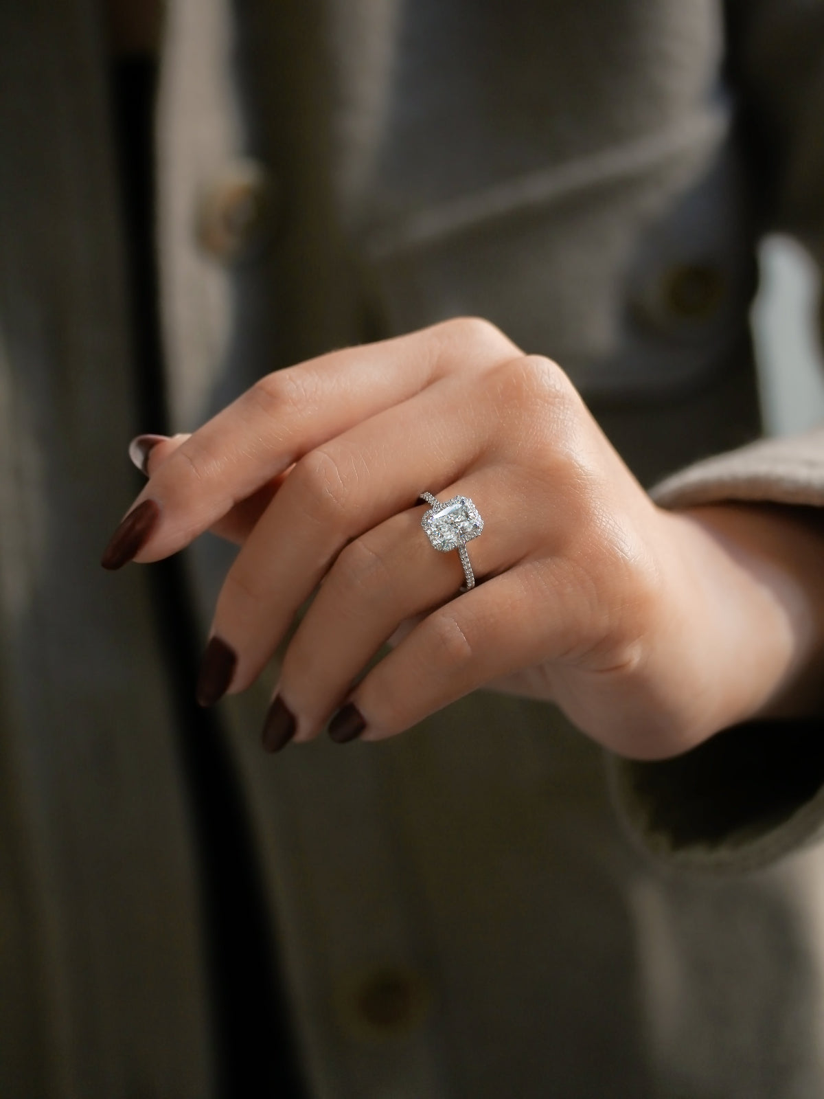 radiant halo ring on a hand