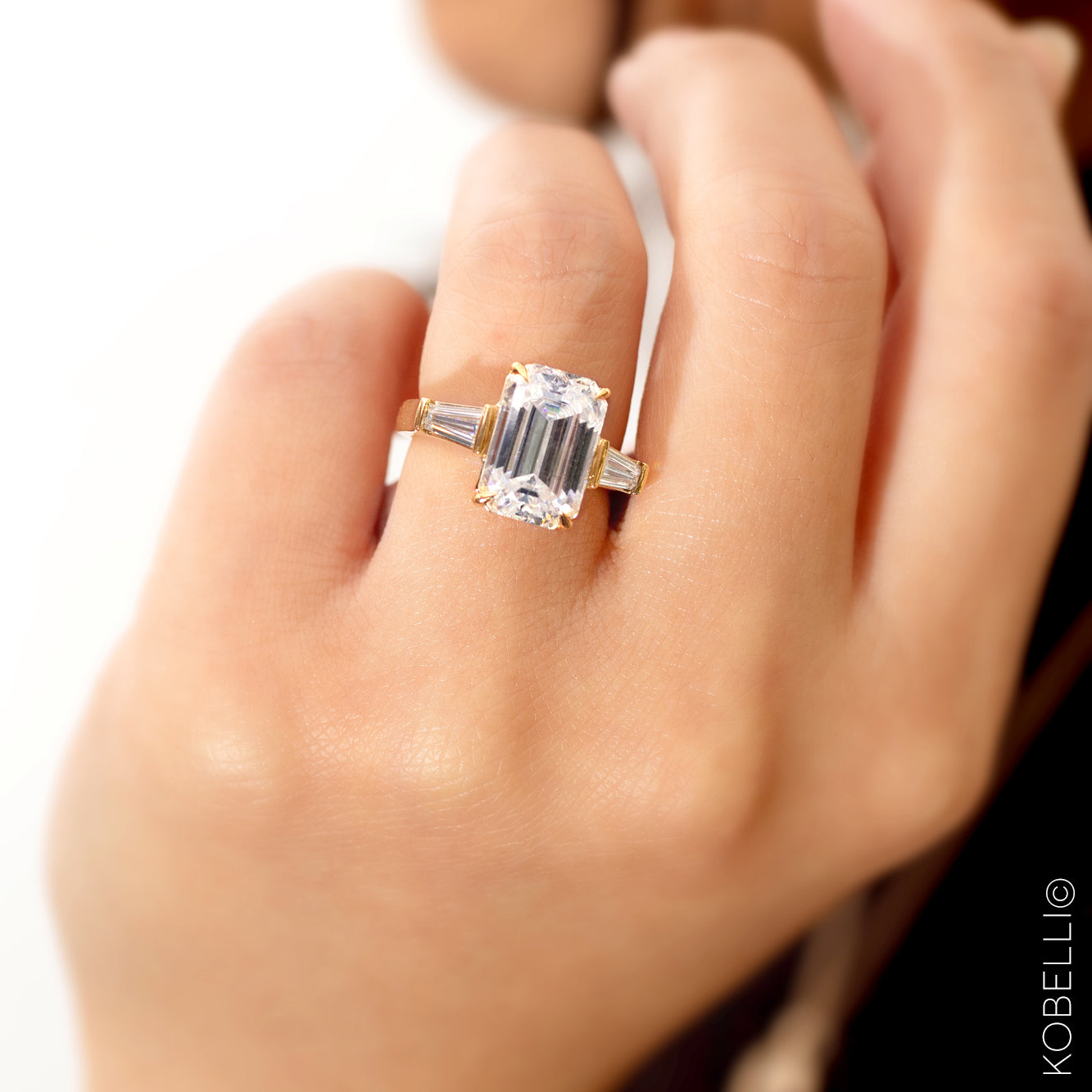 5.7 Carat Moissanite 3-Stone Emerald Pilot Ring
