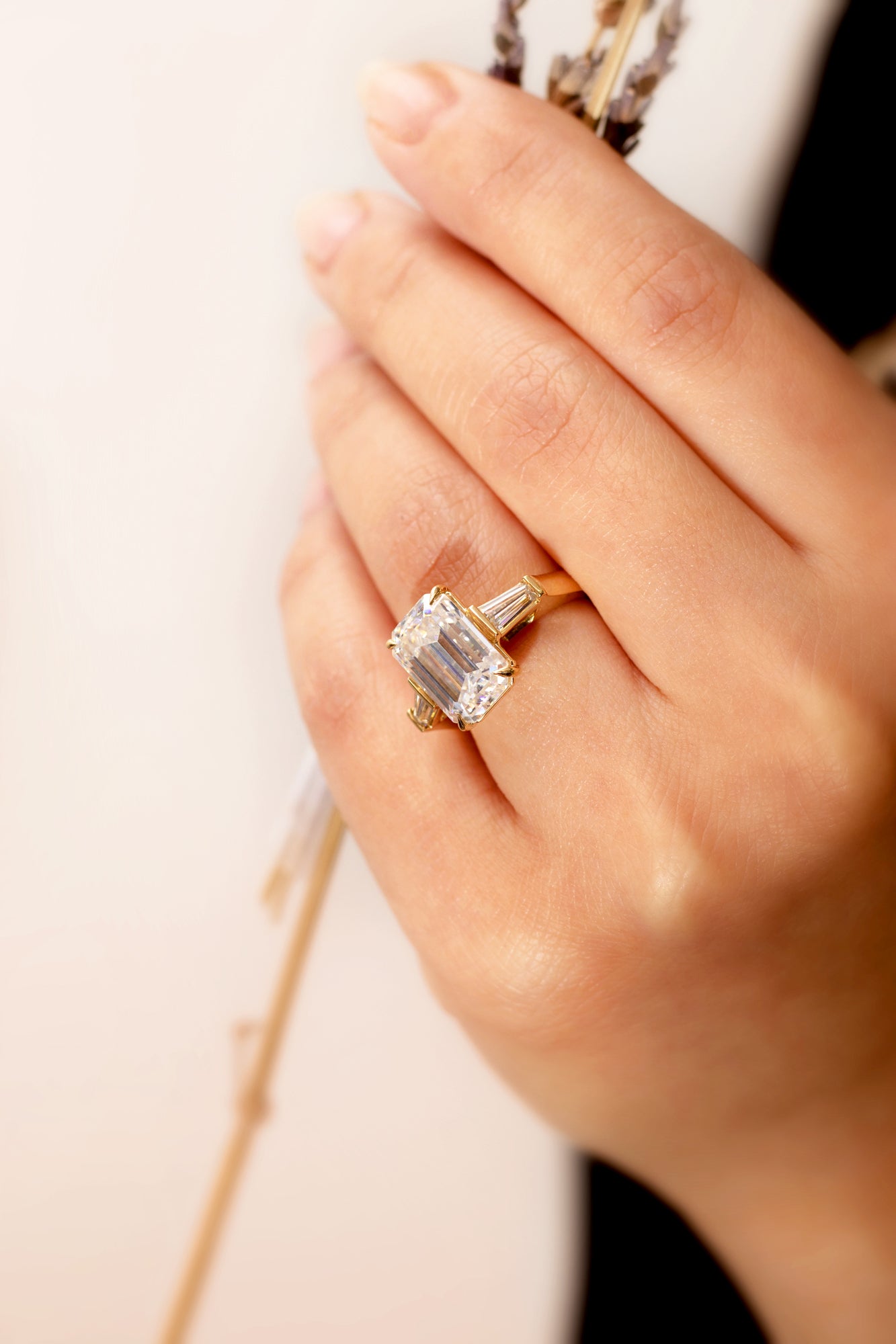 5.7 Carat Moissanite 3-Stone Emerald Pilot Ring