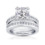 Conjunto de noiva Moissanite com corte almofadado e anel de diamante 3 CTW ouro branco 14k