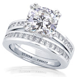 Conjunto de noiva Moissanite com corte almofadado e anel de diamante 3 CTW ouro branco 14k