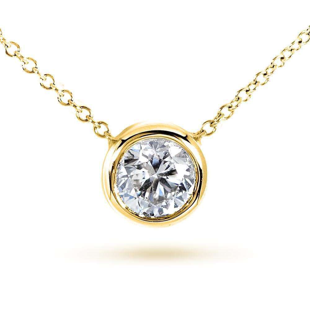 Kobelli Round Bezel Moissanite Solitaire Necklace 14K Gold 16" Chain (6.5mm 1ct DEW) MZ6698R-100_YG