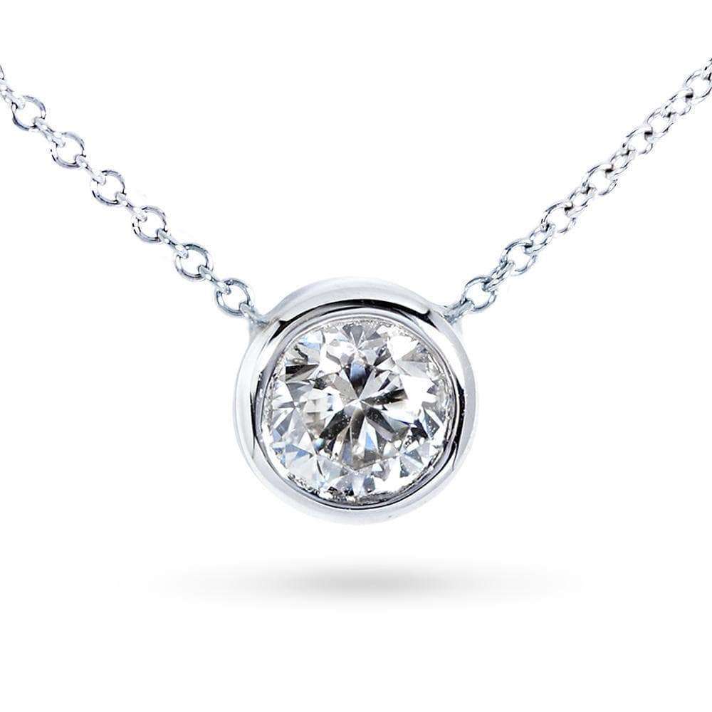 Kobelli Round Bezel Moissanite Solitaire Necklace 14K Gold 16" Chain (6.5mm 1ct DEW) MZ6698R-100_WG