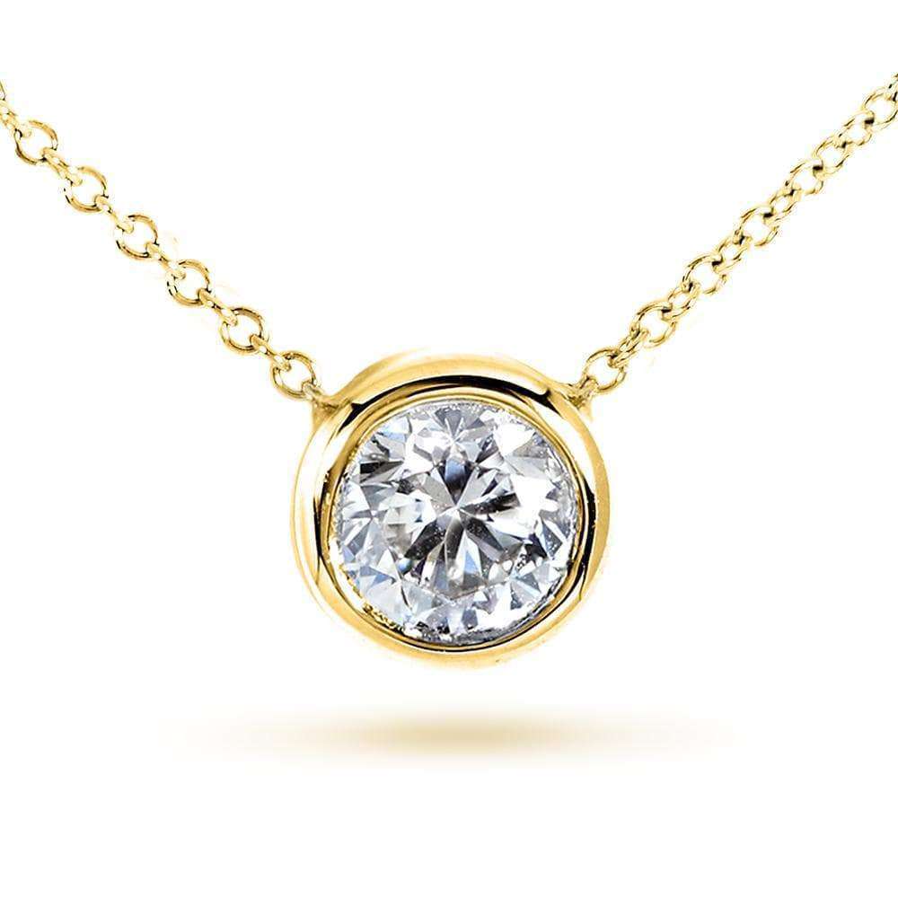 Kobelli Round Bezel Moissanite Solitaire Necklace 14K Gold 16" Chain (7.5mm, 1 1/2ct DEW) MZ6698R-150_YG