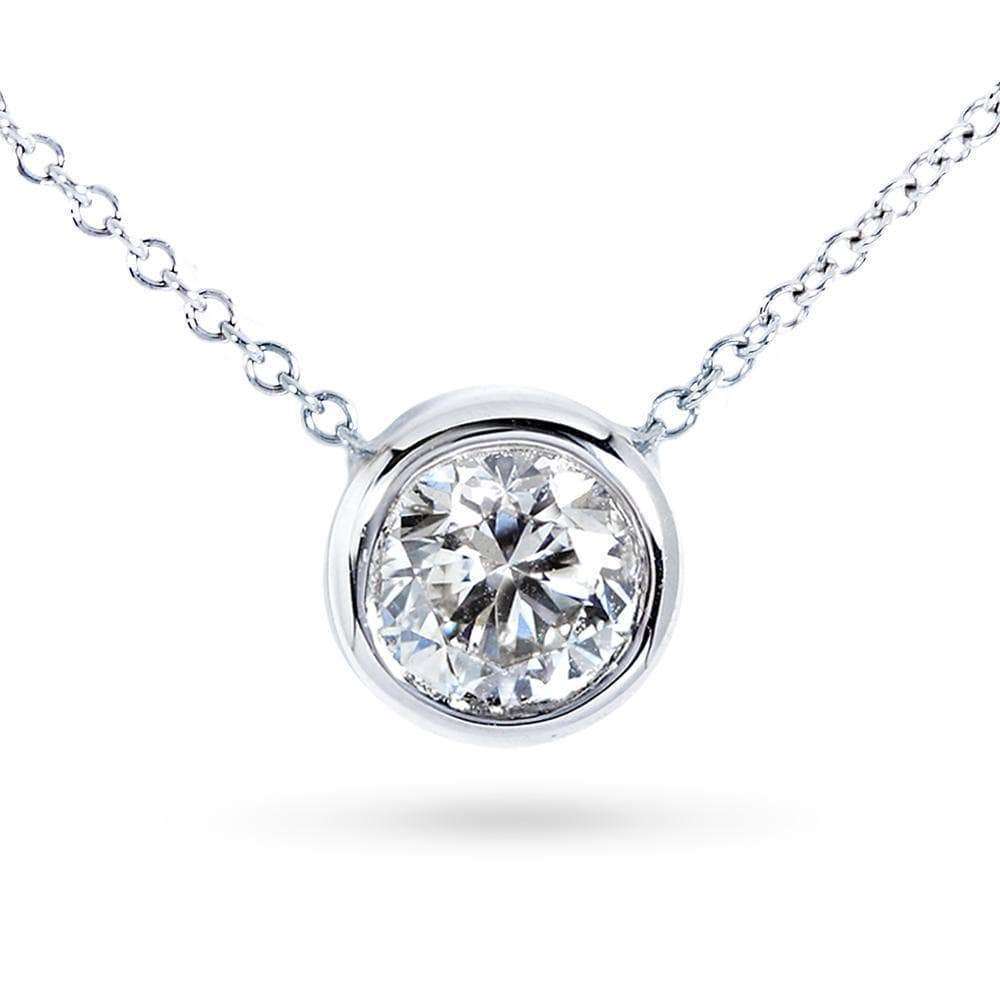 Kobelli Round Bezel Moissanite Solitaire Necklace 14K Gold 16" Chain (7.5mm, 1 1/2ct DEW) MZ6698R-150_WG