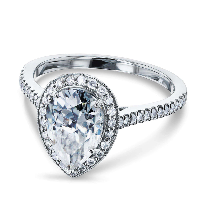 Kobelli Pear Shape Moissanite Engagement Ring with Halo Diamond 2 1/2 CTW 14k White Gold