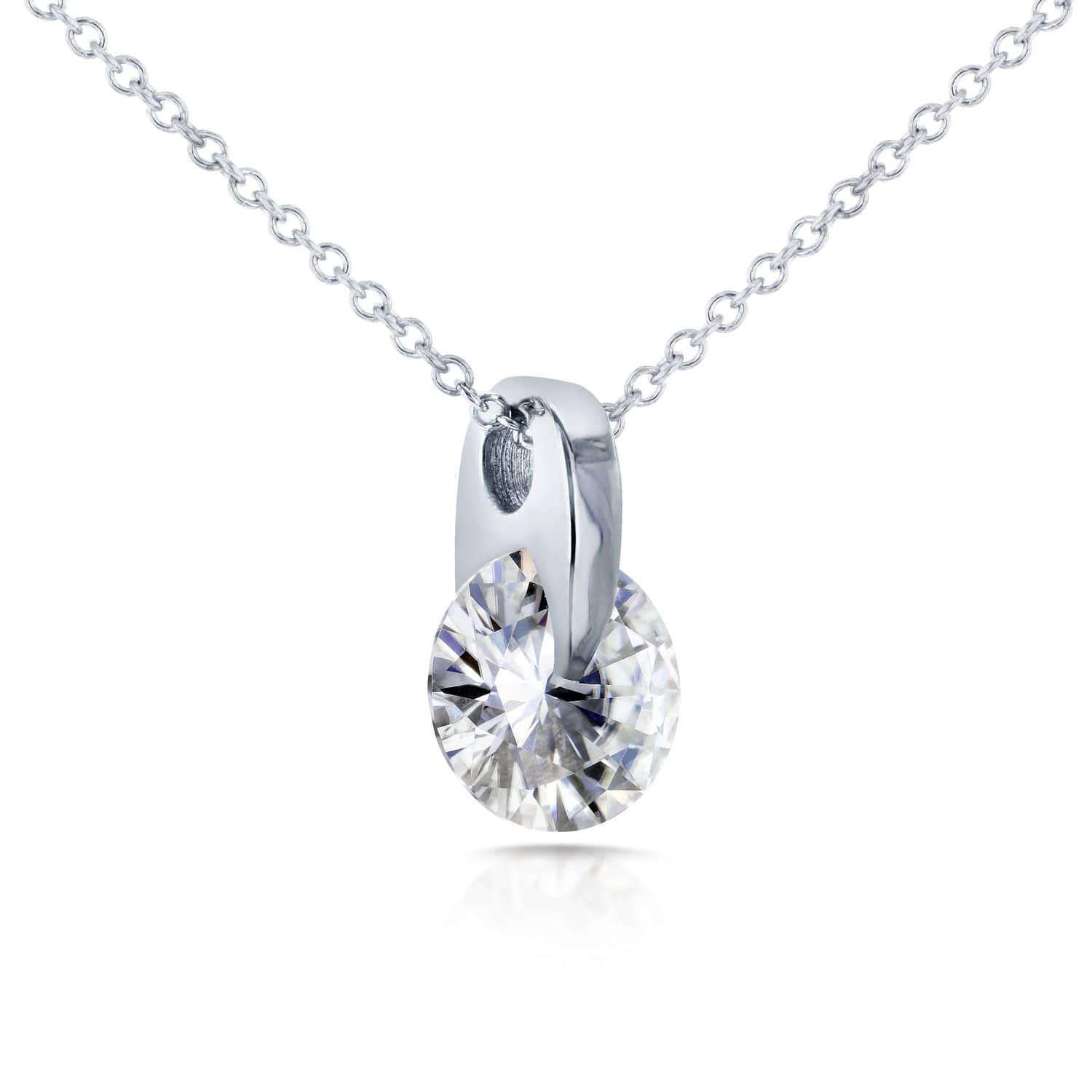 Kobelli Floating Round Moissanite Solitaire Necklace 1 CTW 14k White Gold MZ62188