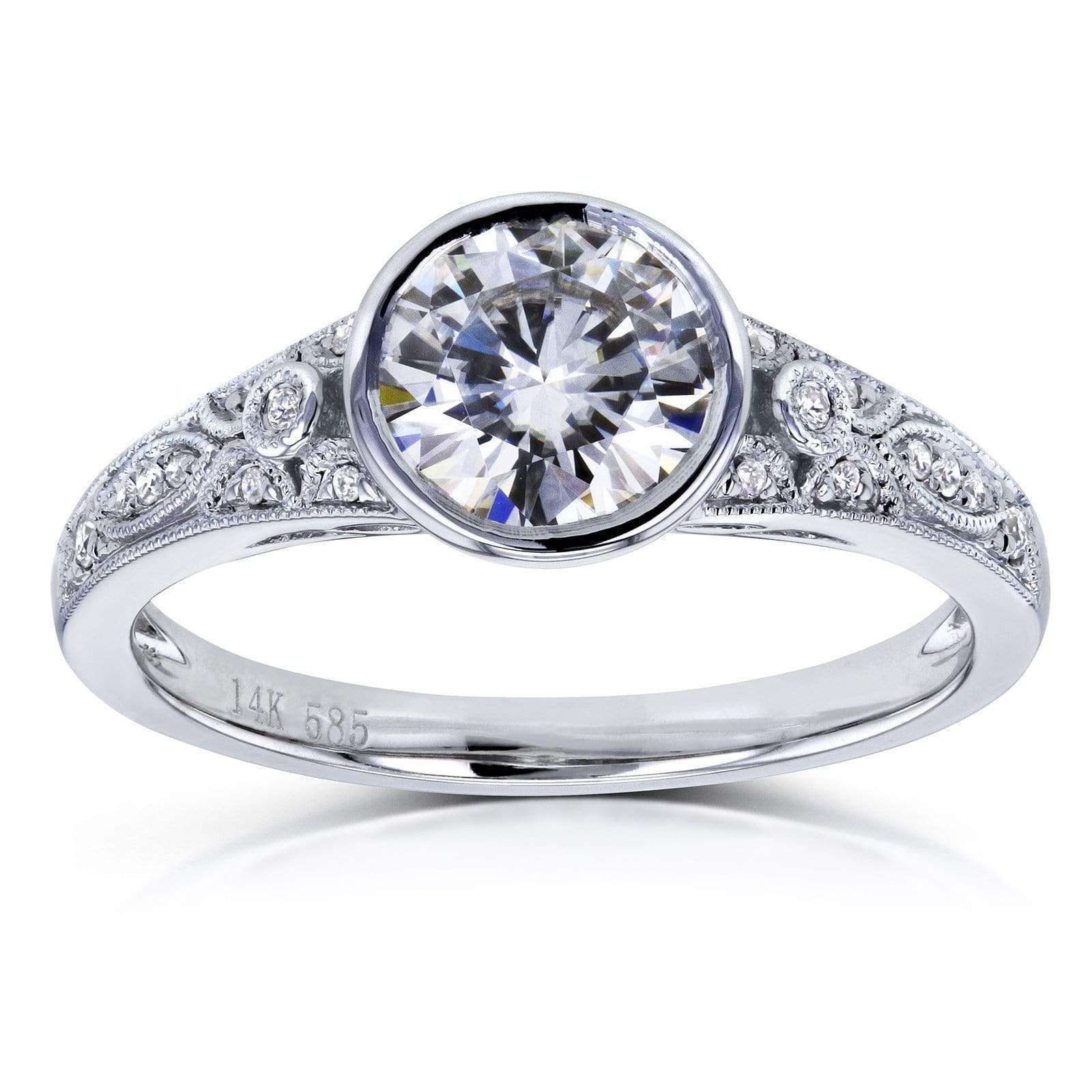 Kobelli Round Forever One DEF Moissanite and Diamond Bezel Vintage Engagement Ring 1 CTW in 14k White Gold