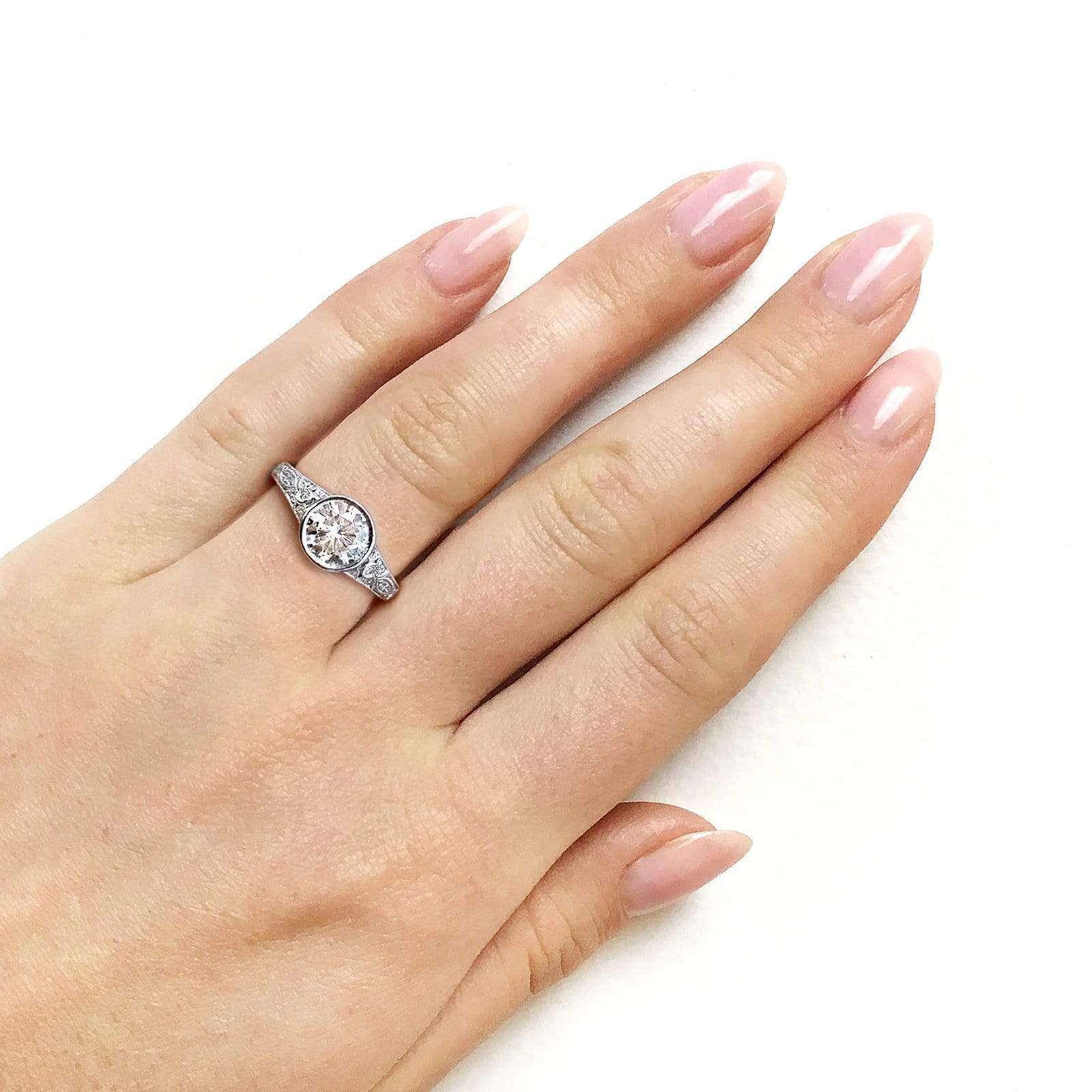 Kobelli Round Forever One DEF Moissanite and Diamond Bezel Vintage Engagement Ring 1 CTW in 14k White Gold