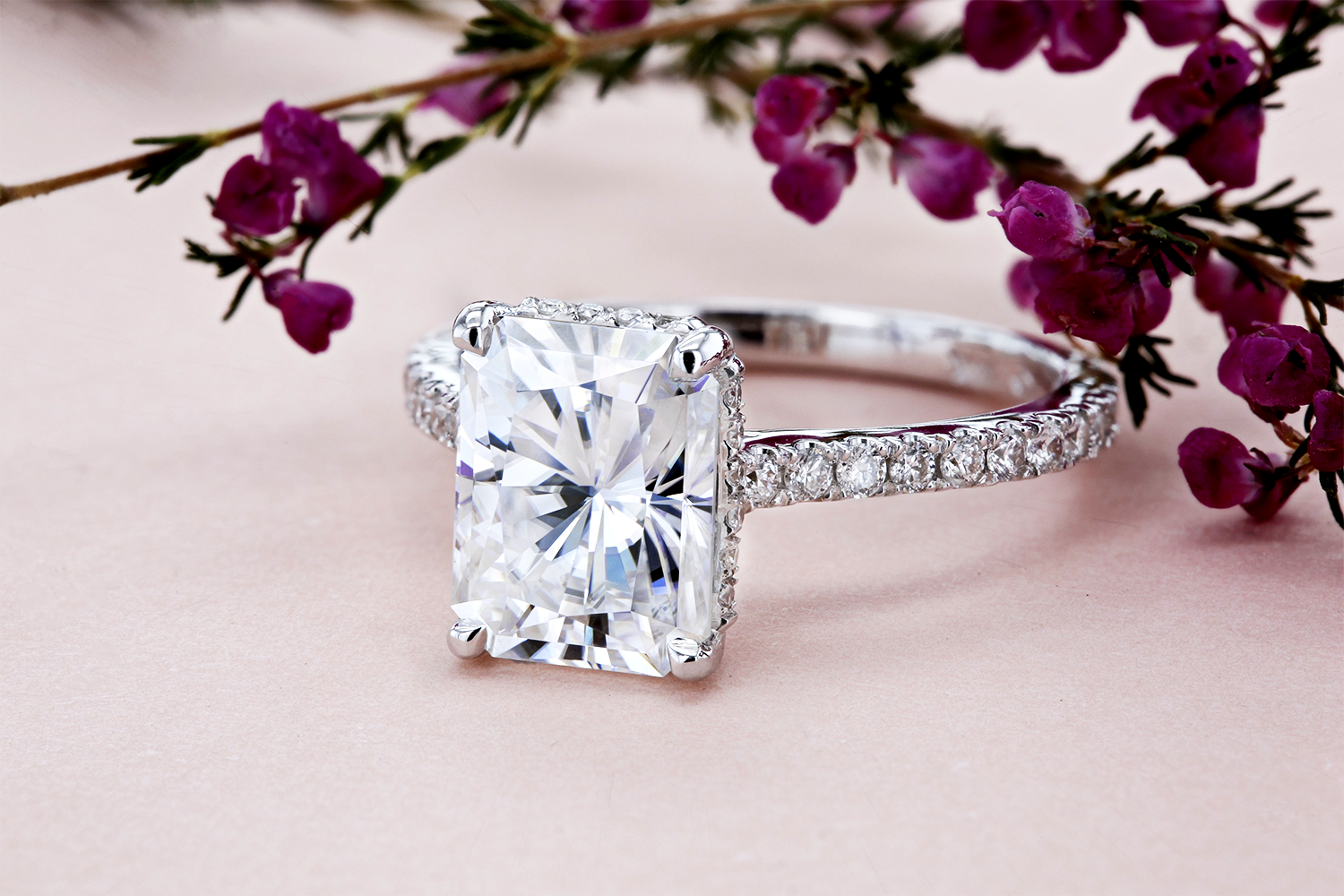 3.1 Carat Moissanite Radiant Drop Halo Tully Ring