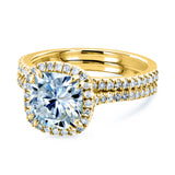Cushion Brilliant Moissanite and Diamond Halo Bridal Wedding Rings Set 2 3/8 CTW 14k Yellow Gold