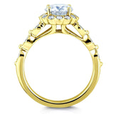 Kobelli Round Forever One Verlobungsring mit Moissanit und Diamant-Blumenmuster, 1 1/3 CTW, 14 Karat Gelbgold (DEF/VS, GH/I)