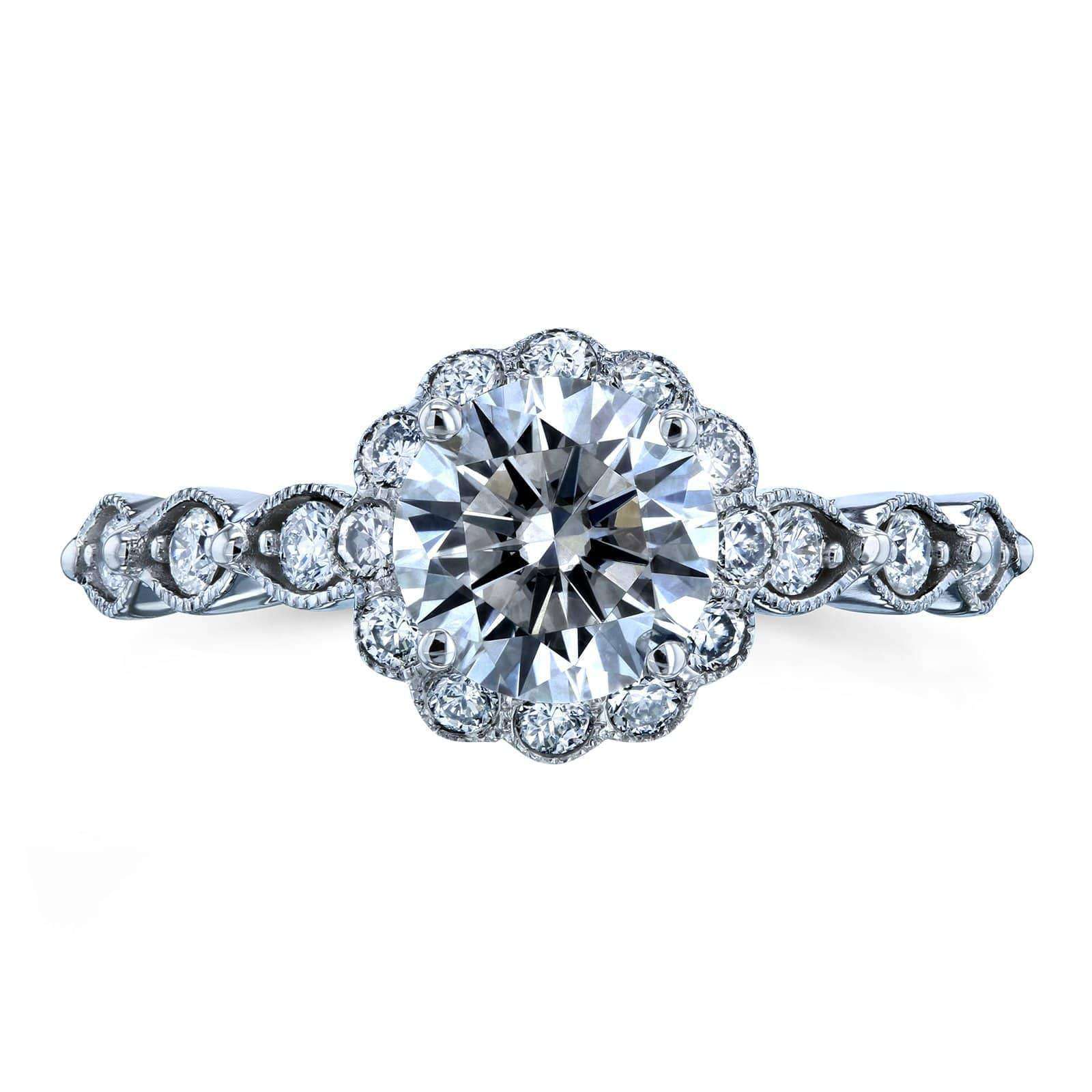 Kobelli Round Moissanite and Diamond Floral Engagement Ring 1 1/3 CTW 14k White Gold (HI/VS, GH/I)