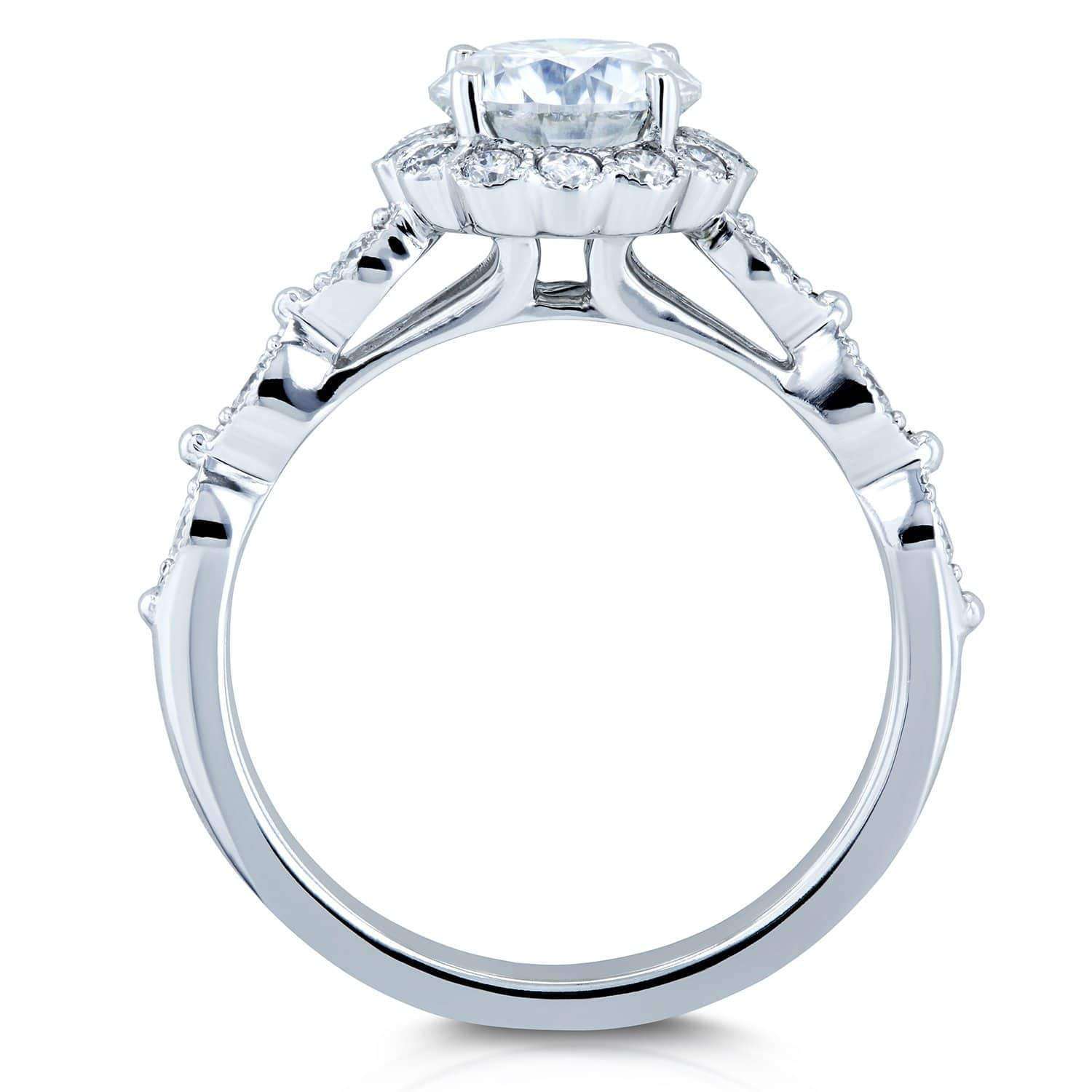 Kobelli Round Moissanite and Diamond Floral Engagement Ring 1 1/3 CTW 14k White Gold (HI/VS, GH/I)