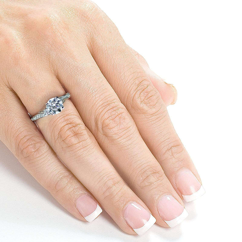 Kobelli Fancy Setting Diamond Bypass Engagement Ring 14k White Gold