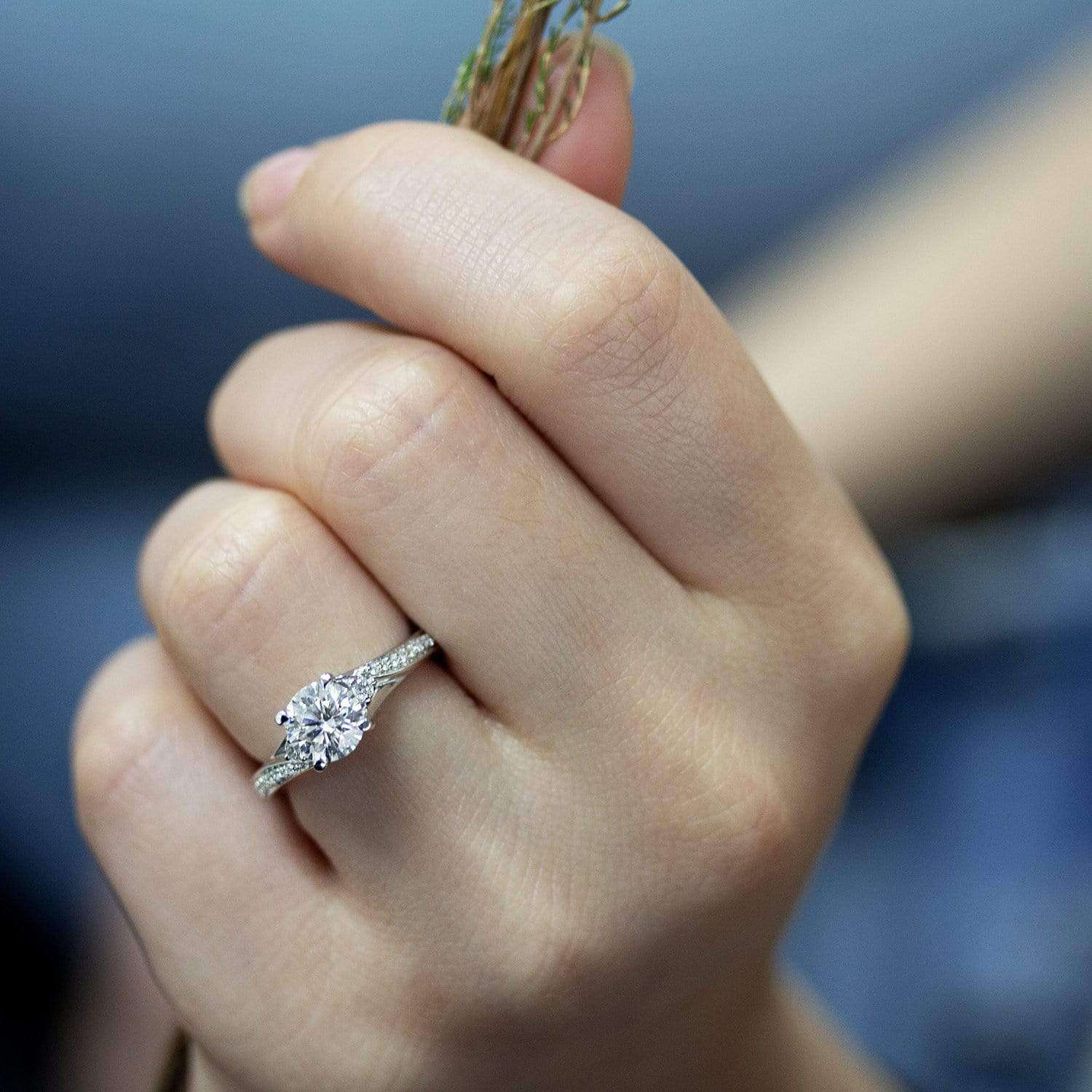 Kobelli Moissanite and Diamond Bypass Ring 14k White Gold