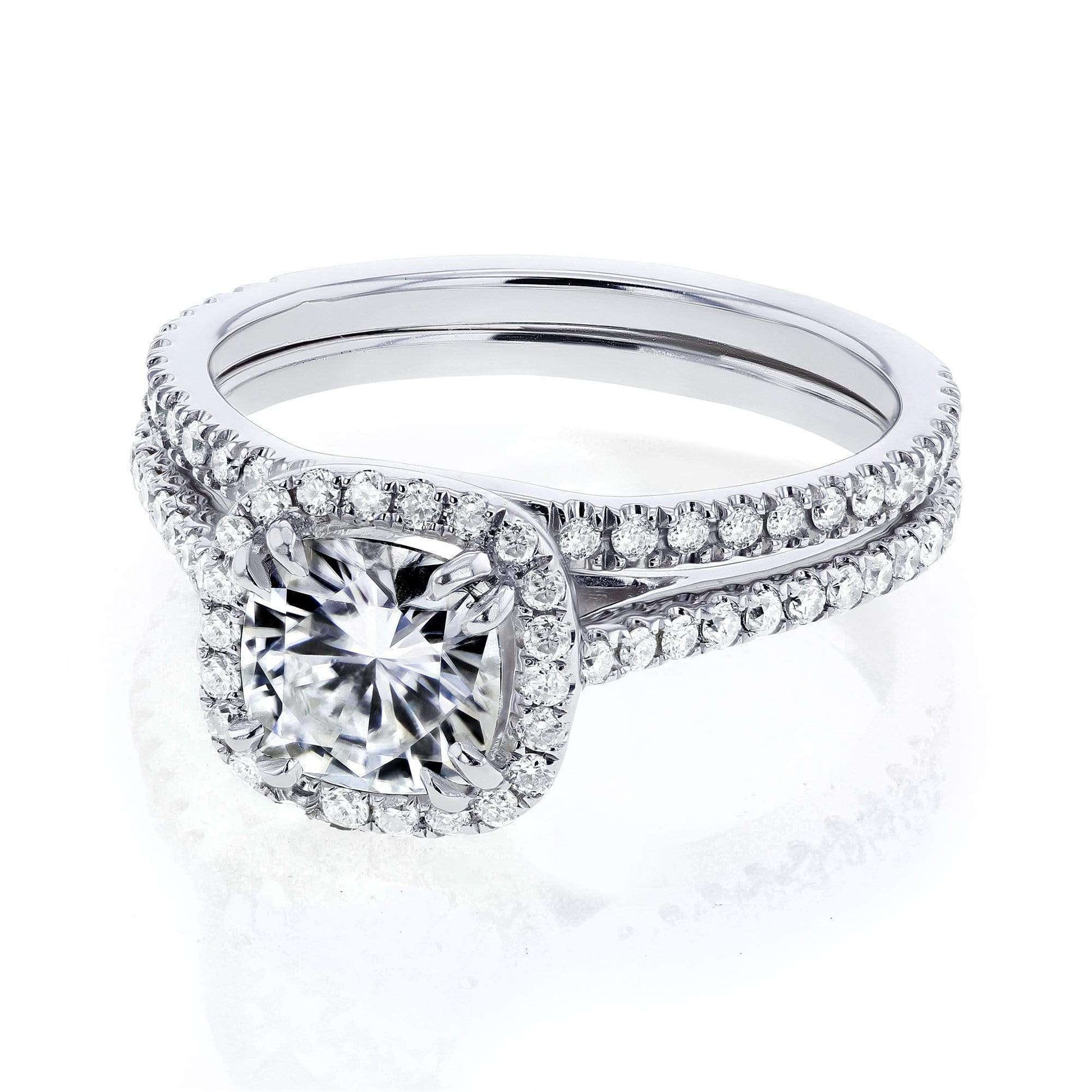 Kobelli Cushion Forever One (D-E-F) Moissanite and Diamond 1-1/2ct TGW Halo Bridal Set in 14k White Gold