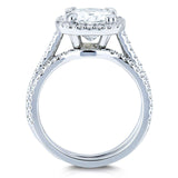 Conjunto de anéis de noiva Kobelli Cushion Forever One Moissanite e diamante Halo 2 1/2 CTW ouro branco 14k (DEF/VS, GH/I)