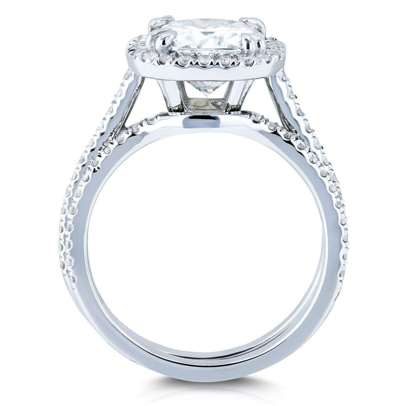 Kobelli Cushion Forever One Moissanite and Diamond Halo Bridal Rings Set 2 1/2 CTW 14k White Gold (DEF/VS, GH/I)