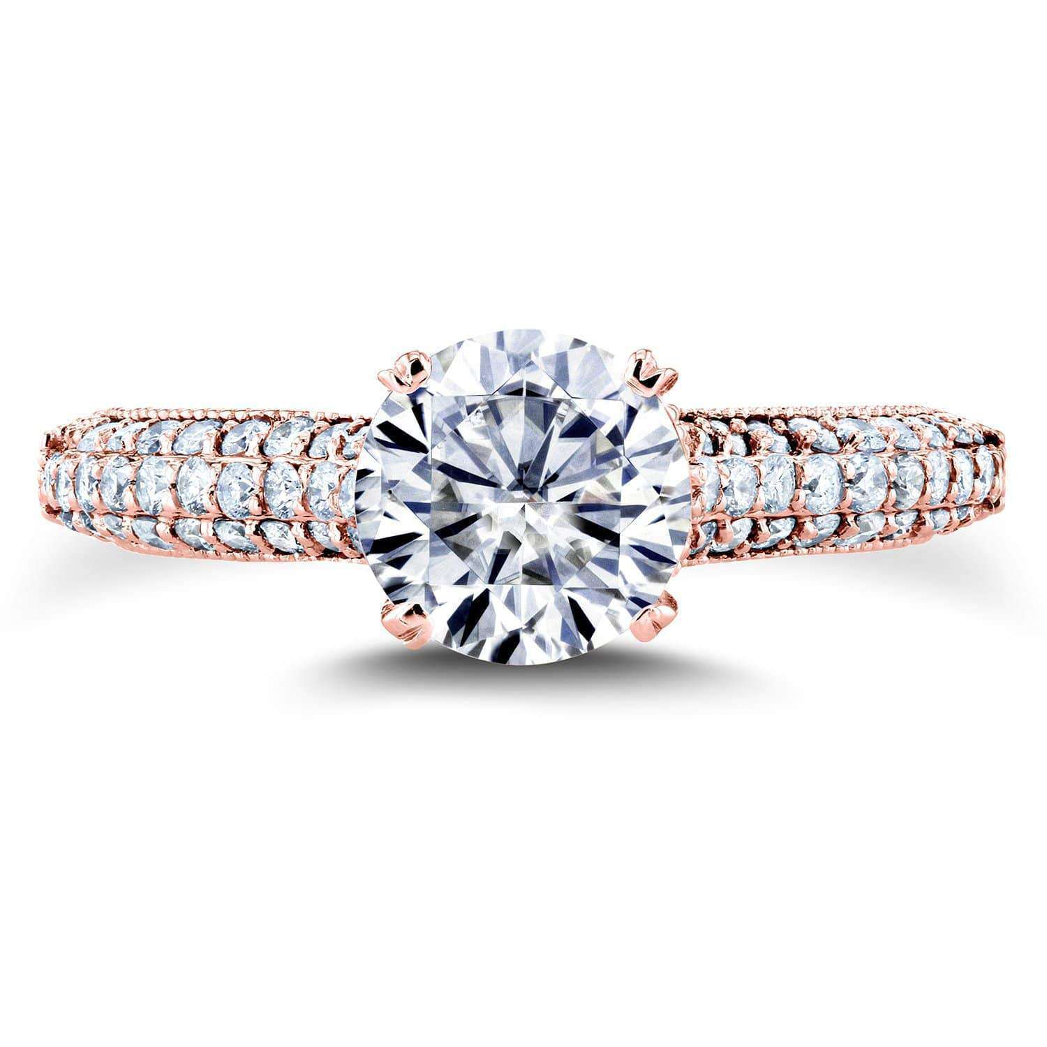 Kobelli Round Moissanite & Micro-pave Diamond Ring 1-1/2 CTW
