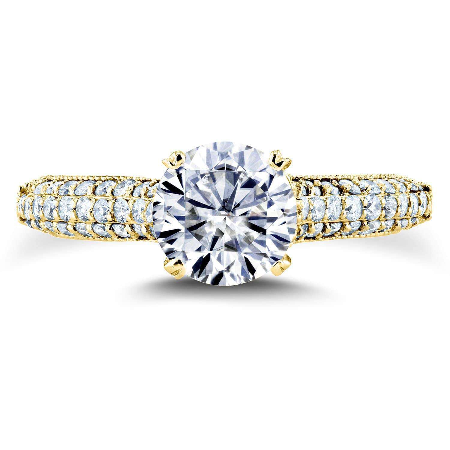 Kobelli Round Moissanite & Micro-pave Diamond Ring 1-1/2 CTW