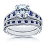 Kobelli Forever One (D-F) Moissanite Bridal Set with Diamond and Sapphire 2 7/8 Carat in 14k White Gold