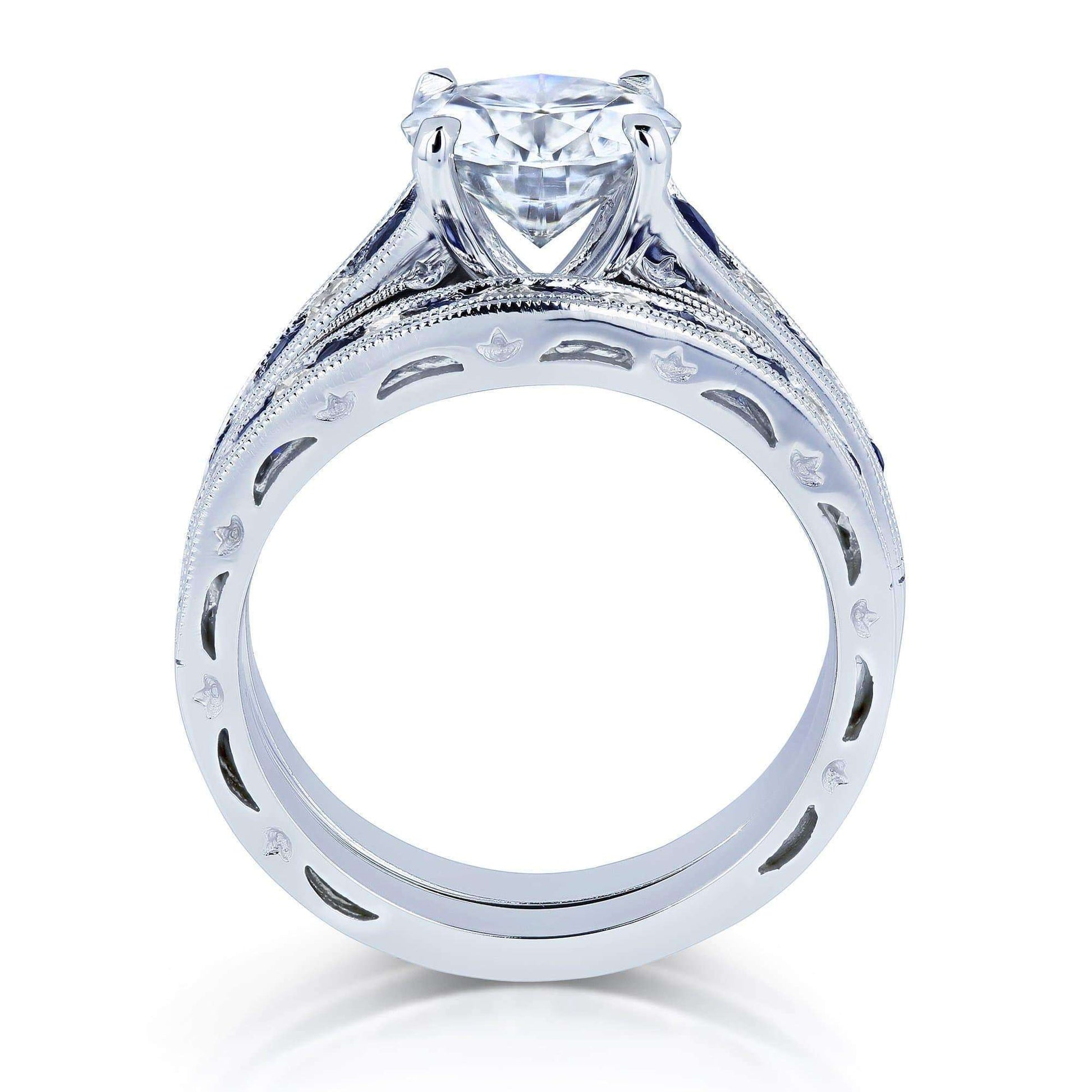Kobelli Forever One (D-F) Moissanite Bridal Set with Diamond and Sapphire 2 7/8 Carat in 14k White Gold