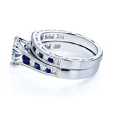 Kobelli Forever One (D-F) Moissanite Bridal Set with Diamond and Sapphire 2 7/8 Carat in 14k White Gold